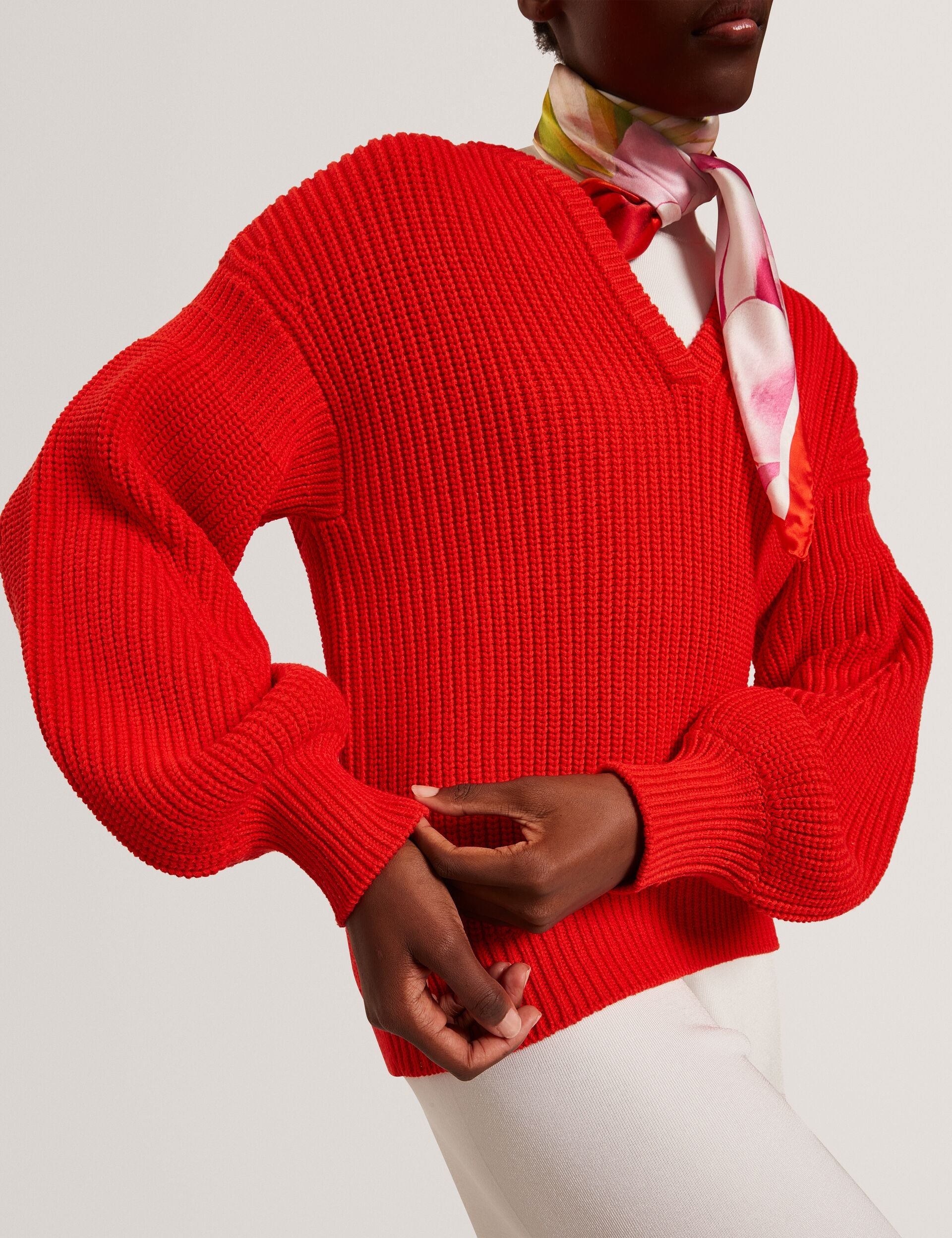 Ted Baker Velmee Oversized V Neck Fisherman Knit Jumper Women's