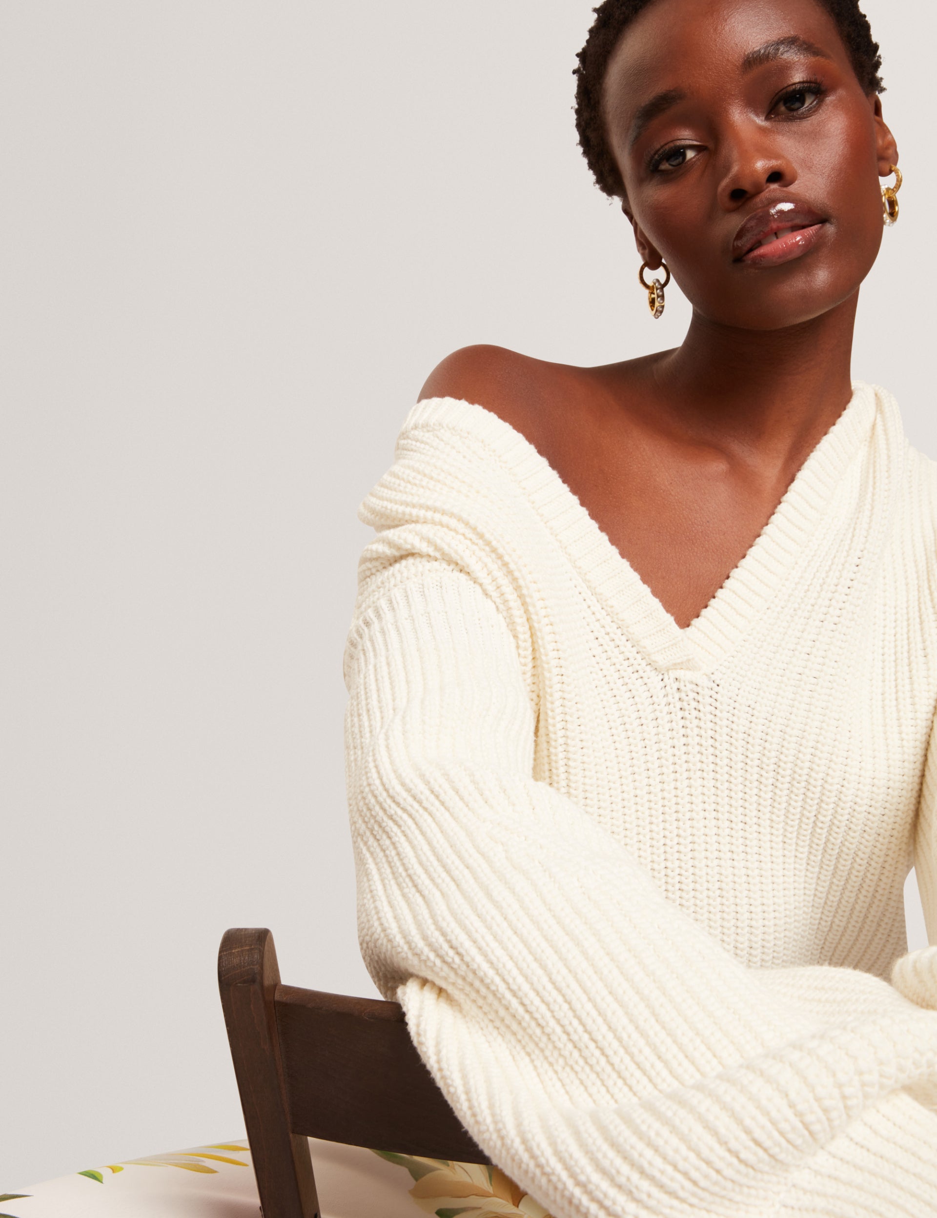 Ted Baker Velmee Oversized V Neck Fisherman Knit Jumper Women's