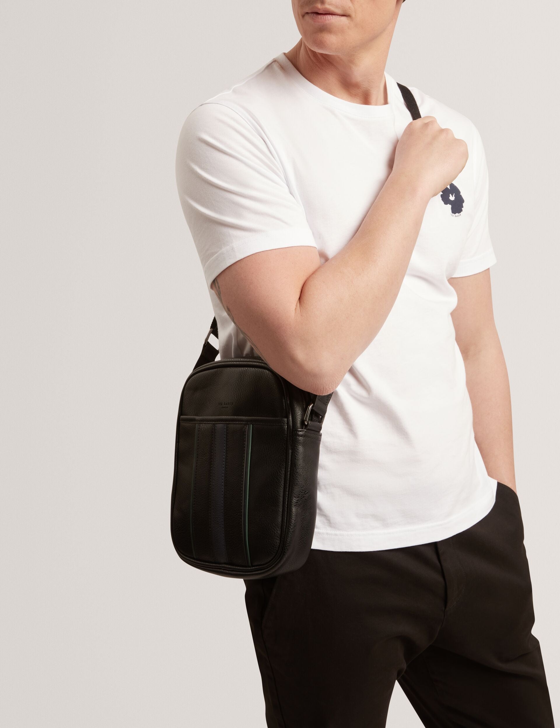 Ted Baker Keiigan Striped Panel Pu Reporter Crossbody Bag