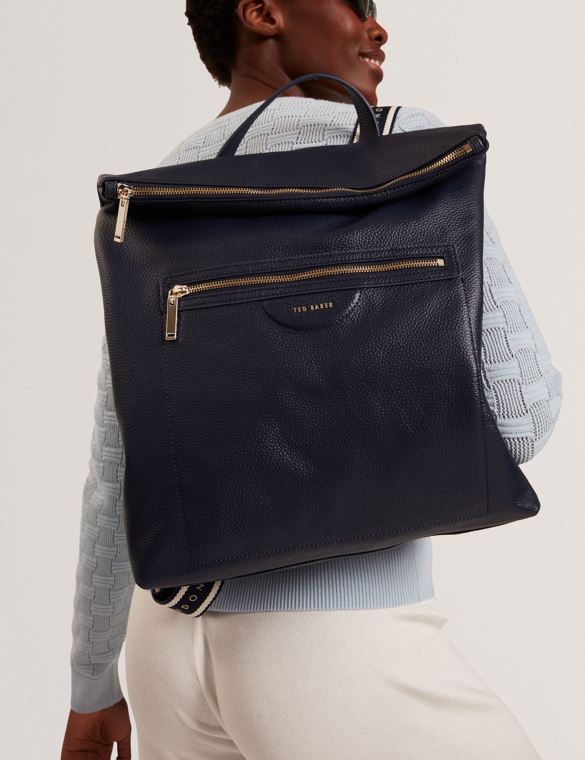 Ted Baker Essaya Leather Webbing Strap Fold Over Backpack Women's