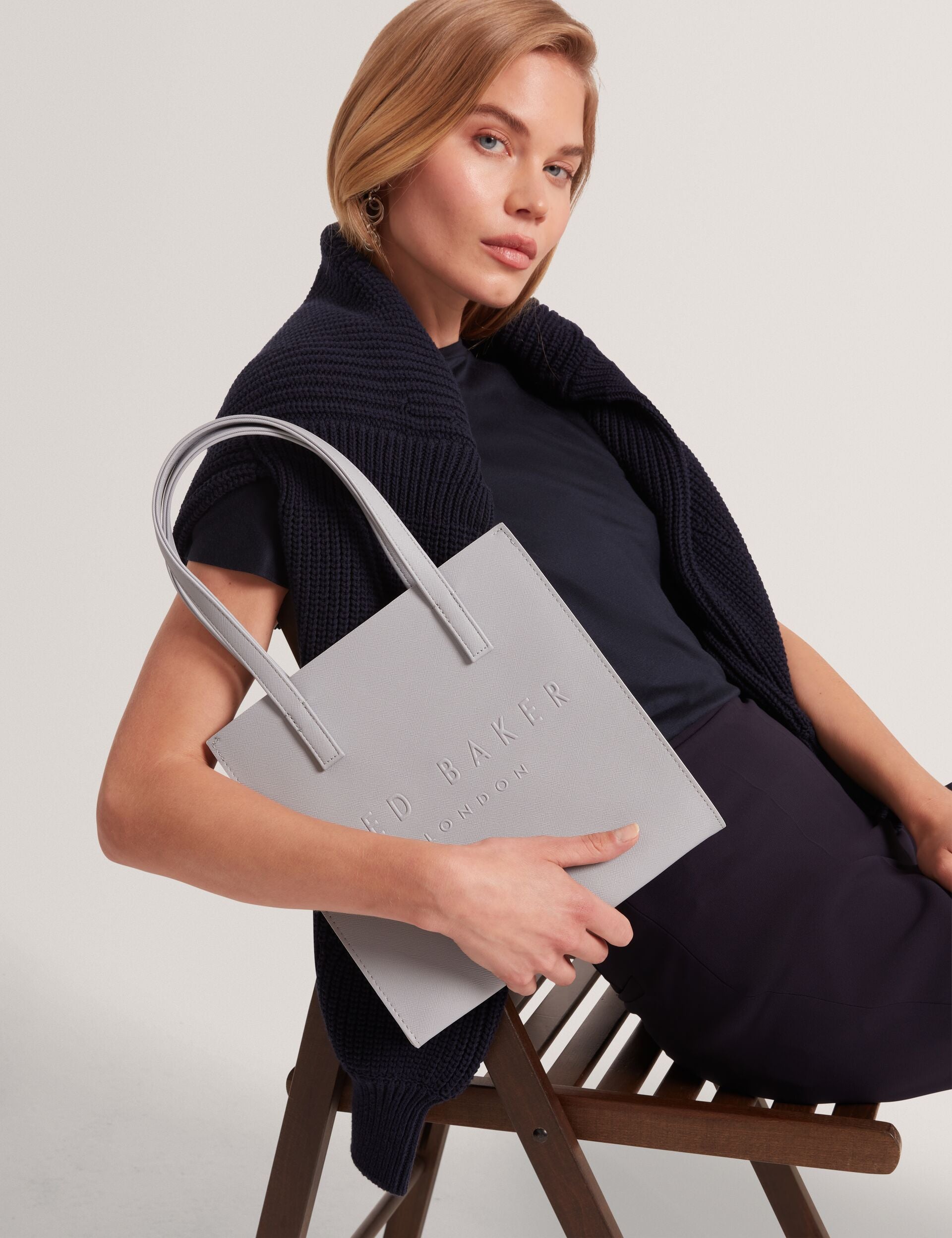 Ted Baker Seacon Grey Textured Pu Leather Small Icon Tote Bag Women's