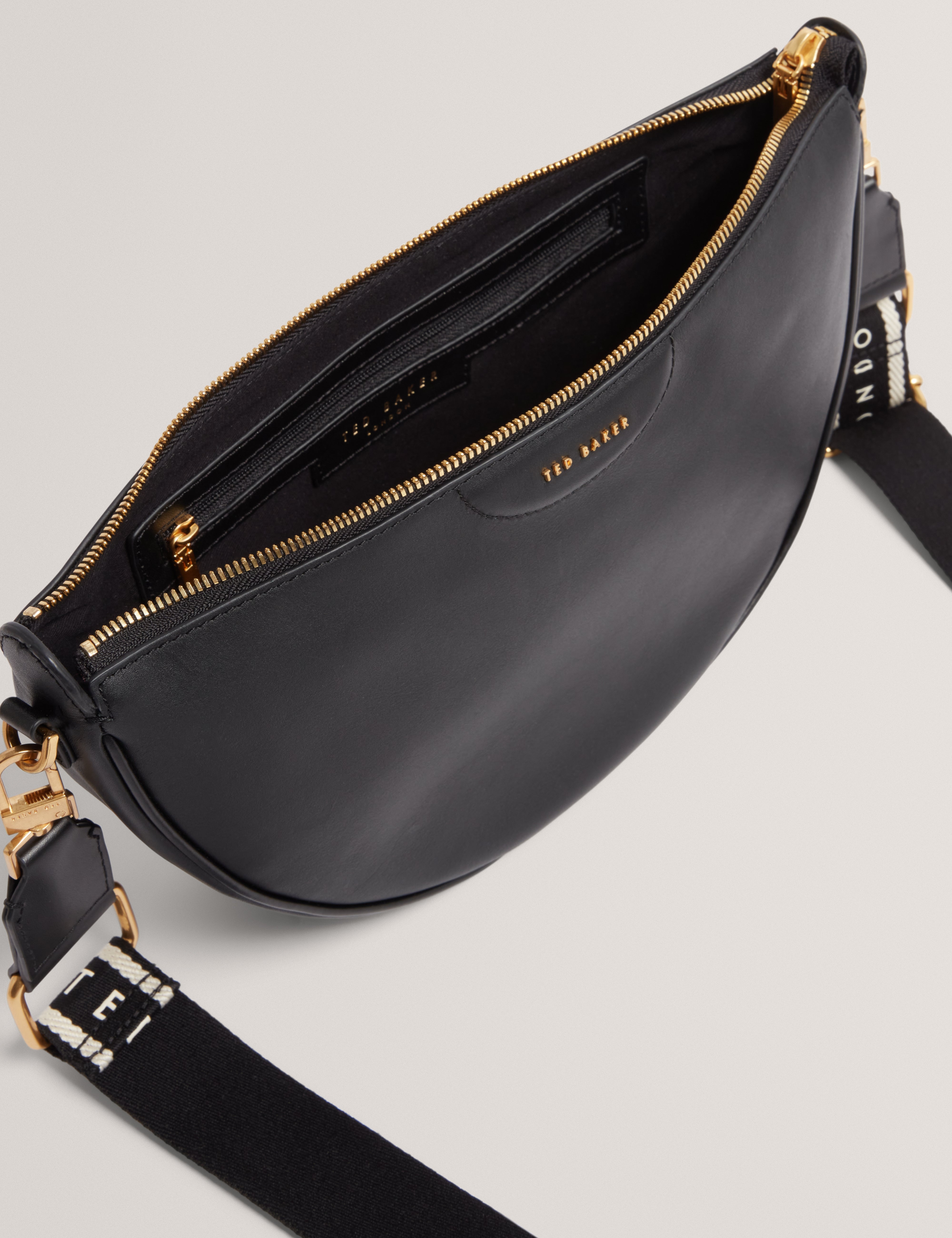 Ted Baker Essina Black Half Moon Leather Crossbody Bag Women's