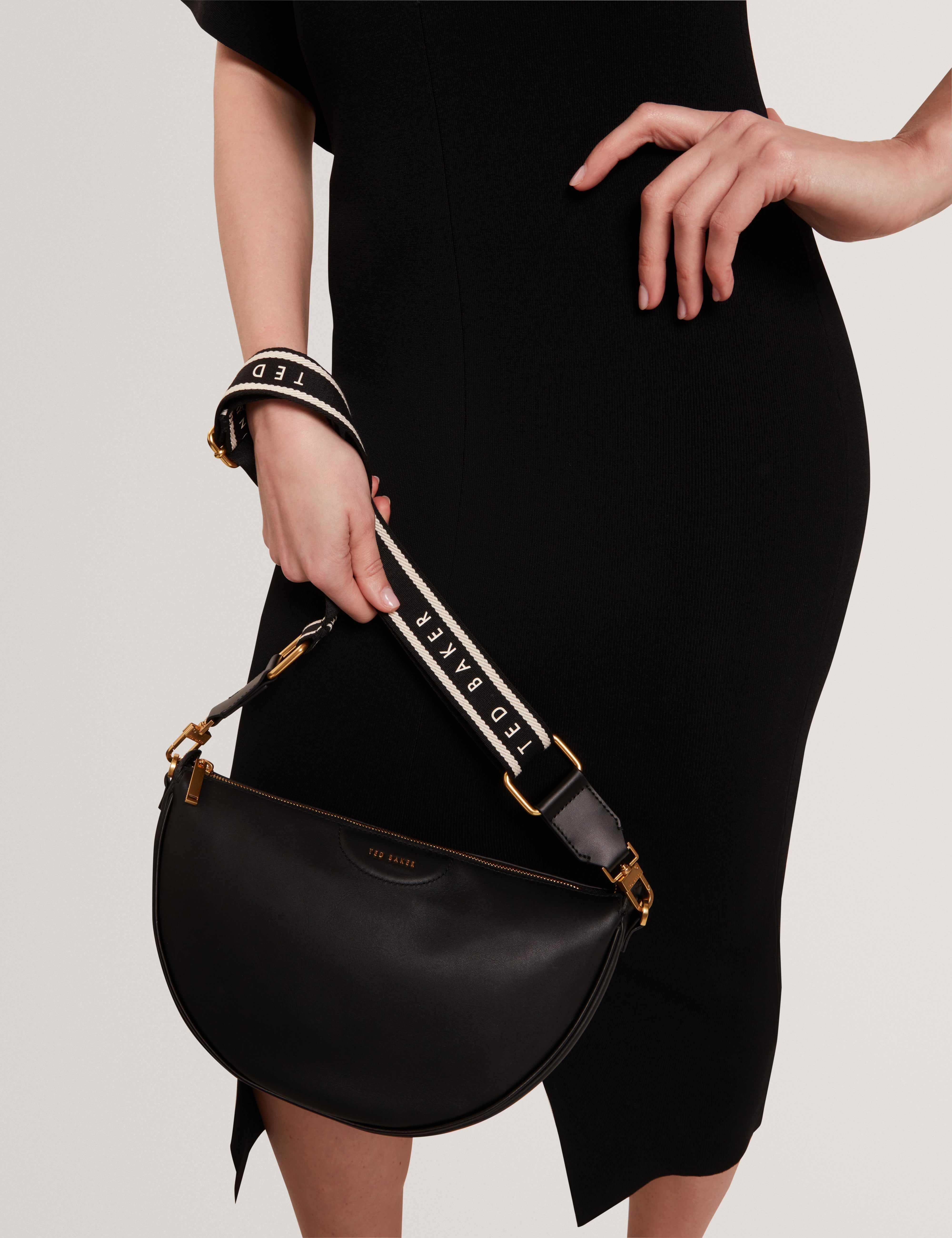 Ted Baker Essina Black Half Moon Leather Crossbody Bag Women's