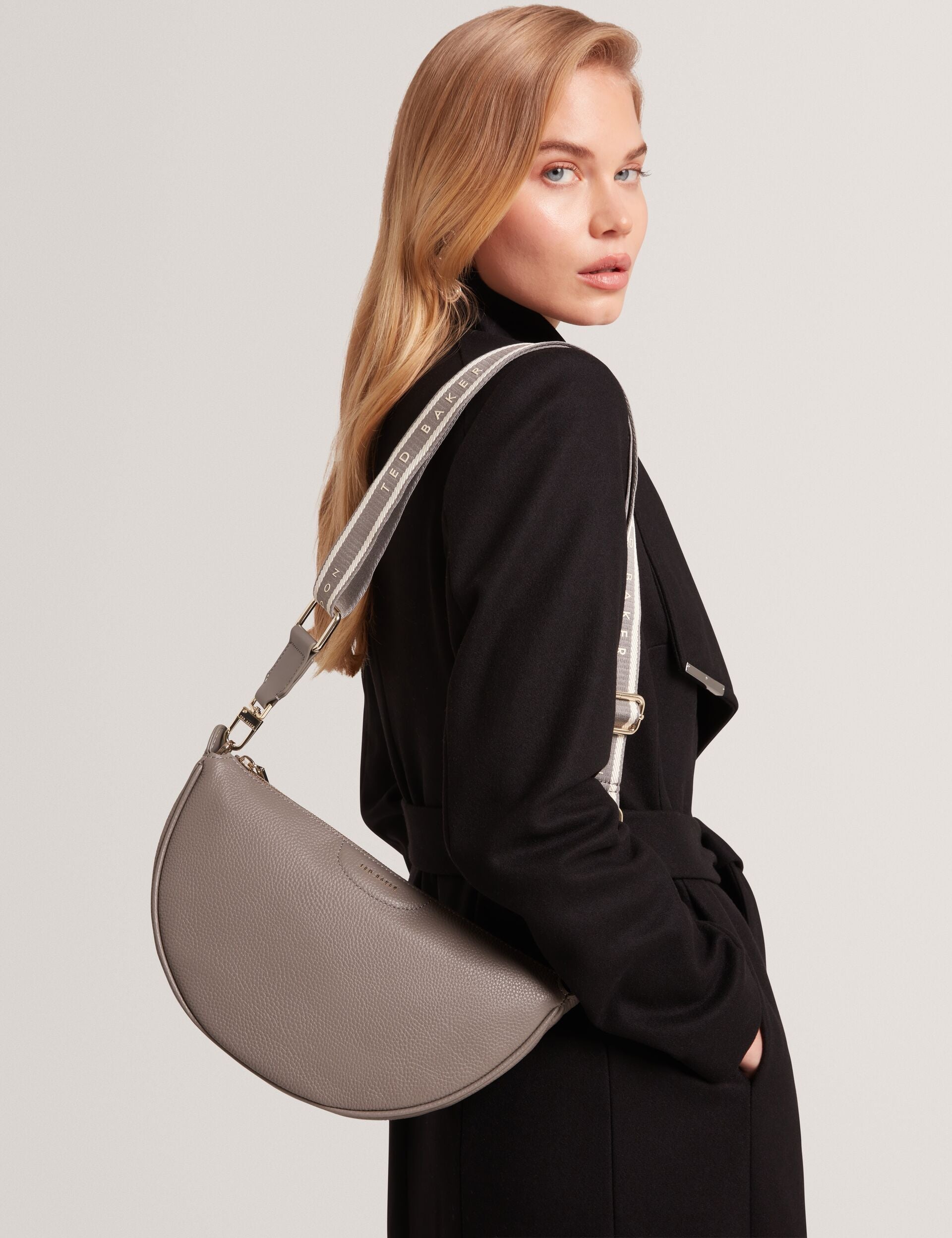 Ted Baker Essina Grey Half Moon Leather Crossbody Bag Women's