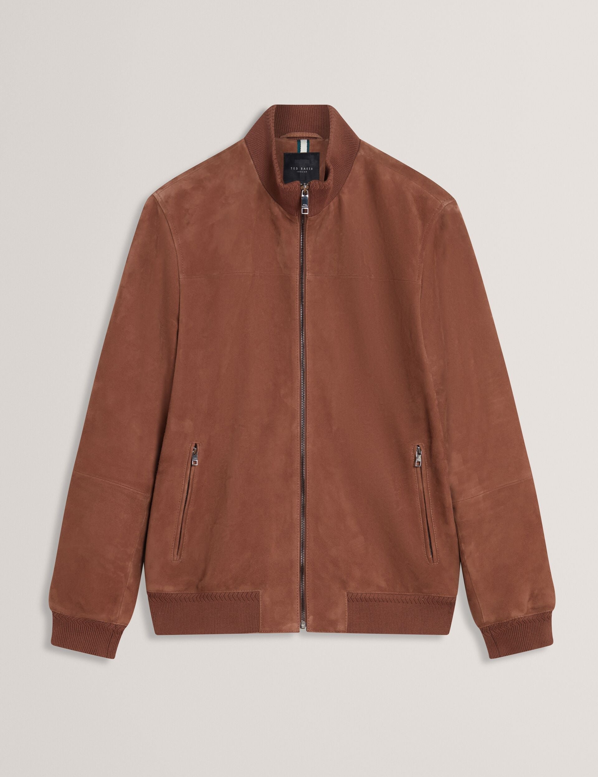 Ted Baker Peveril Brown Suede Funnel Neck Bomber Jacket
