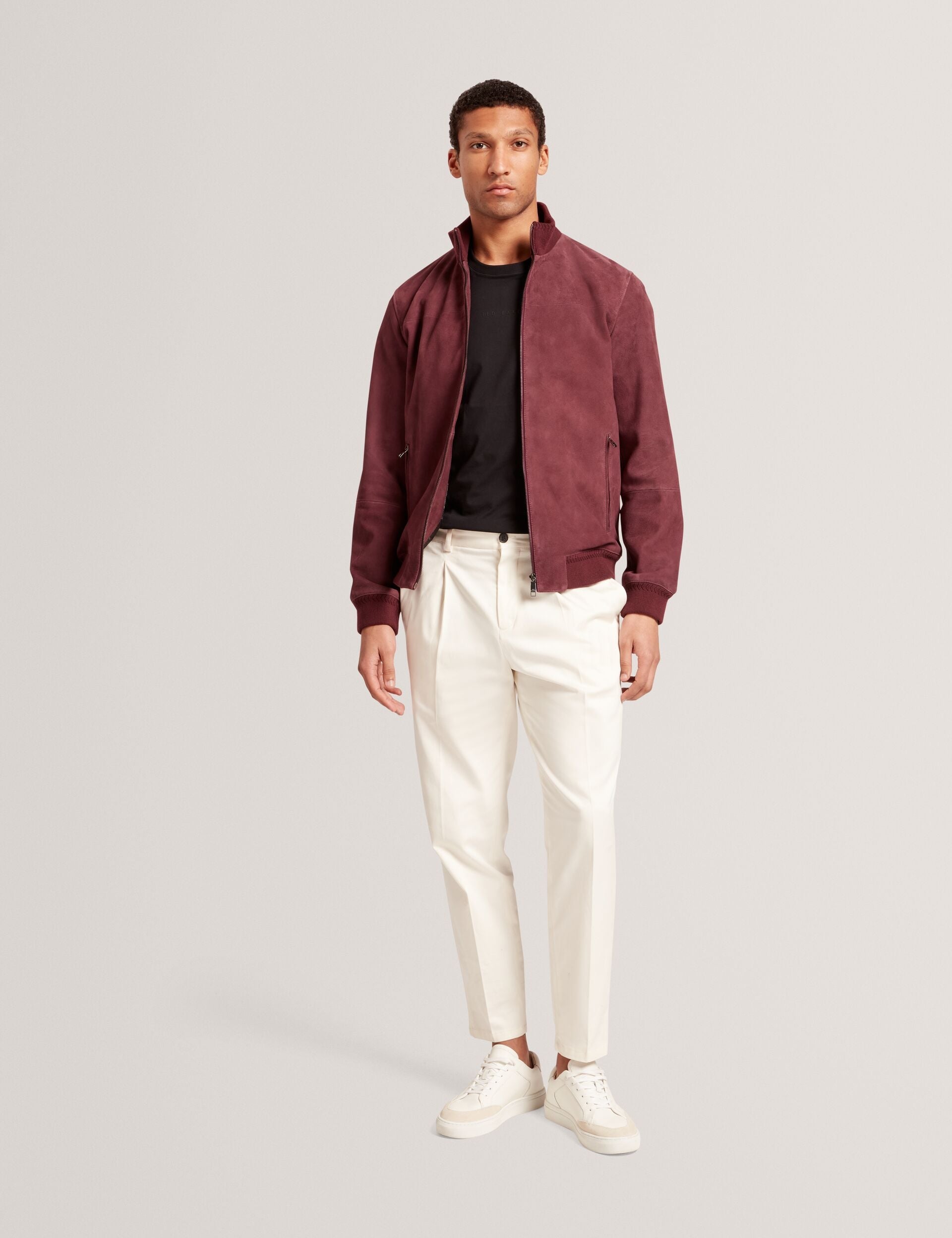 Ted Baker Peveril Suede Funnel Neck Zip Bomber Jacket