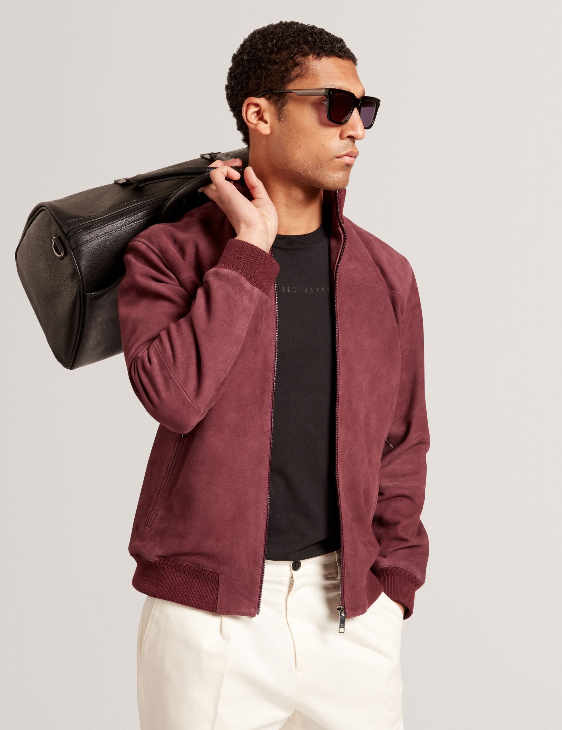 Ted Baker Peveril Suede Funnel Neck Zip Bomber Jacket