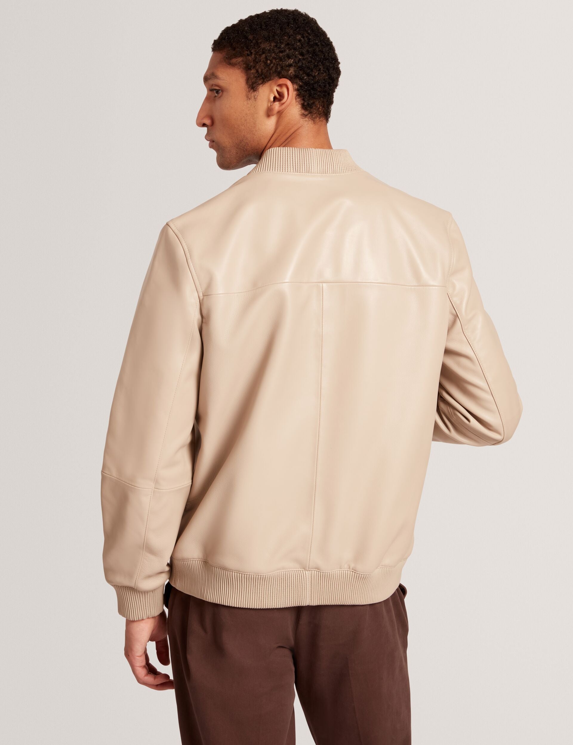 Ted Baker Leeams Taupe Leather Classic Bomber Jacket