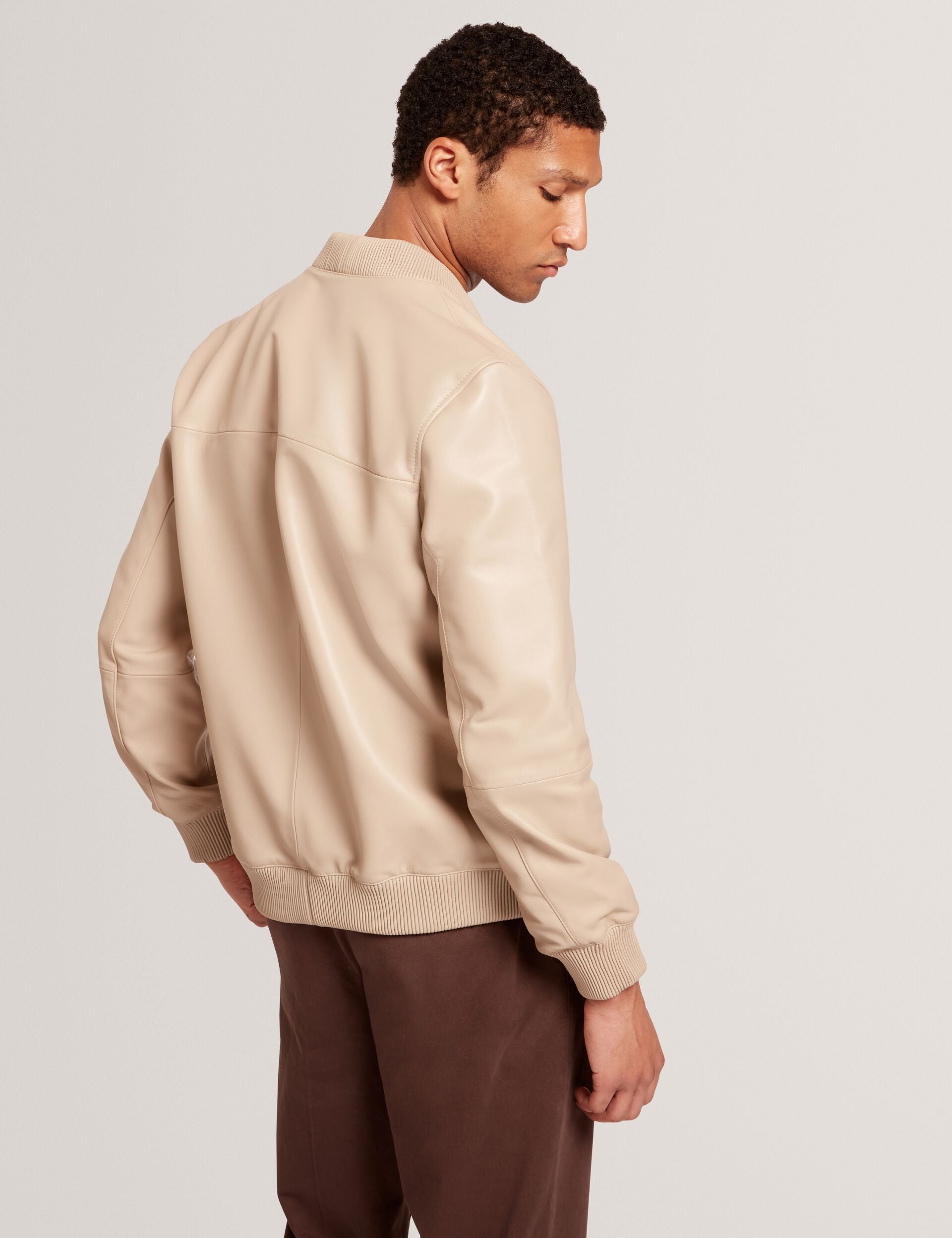 Ted Baker Leeams Taupe Leather Classic Bomber Jacket