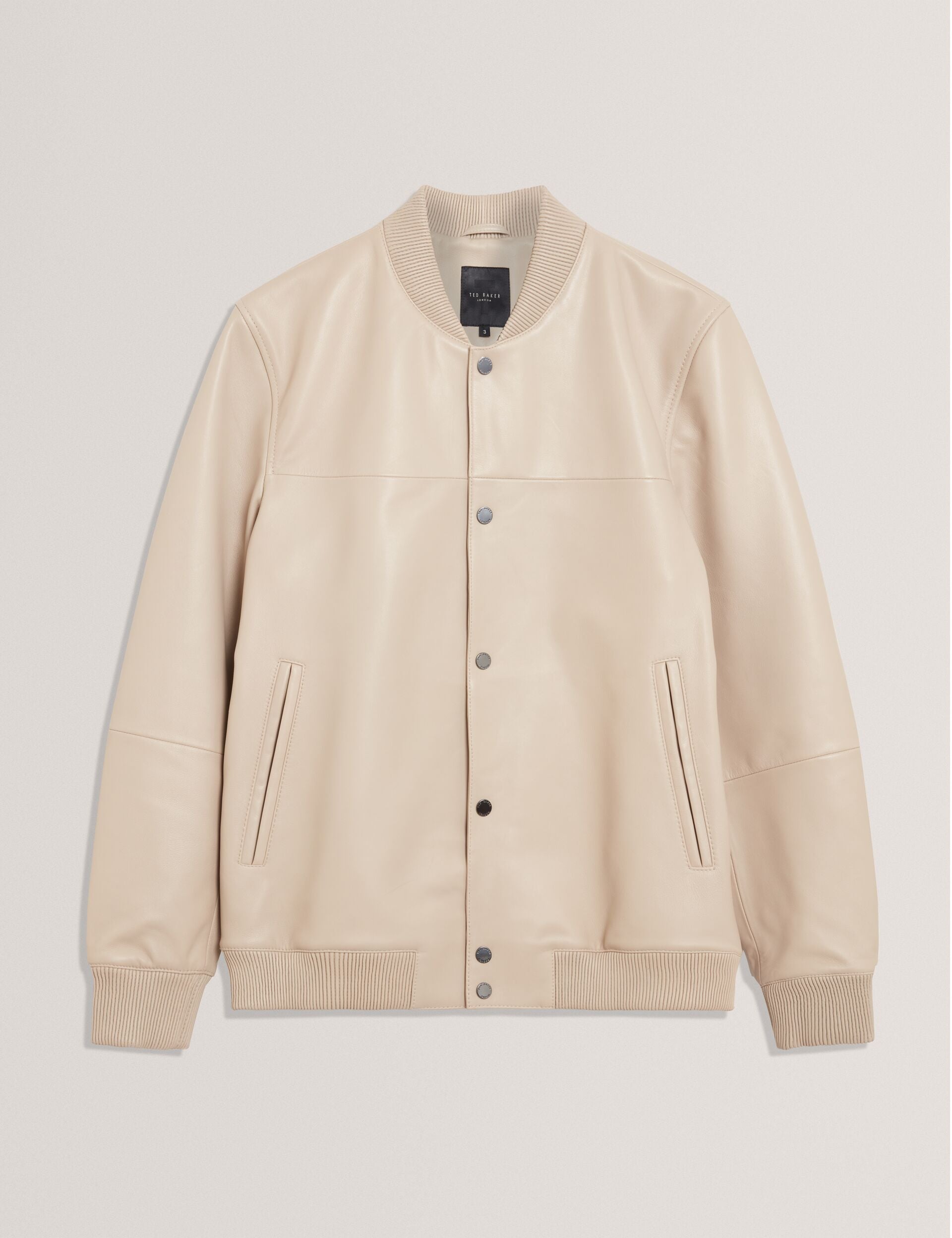 Ted Baker Leeams Taupe Leather Classic Bomber Jacket