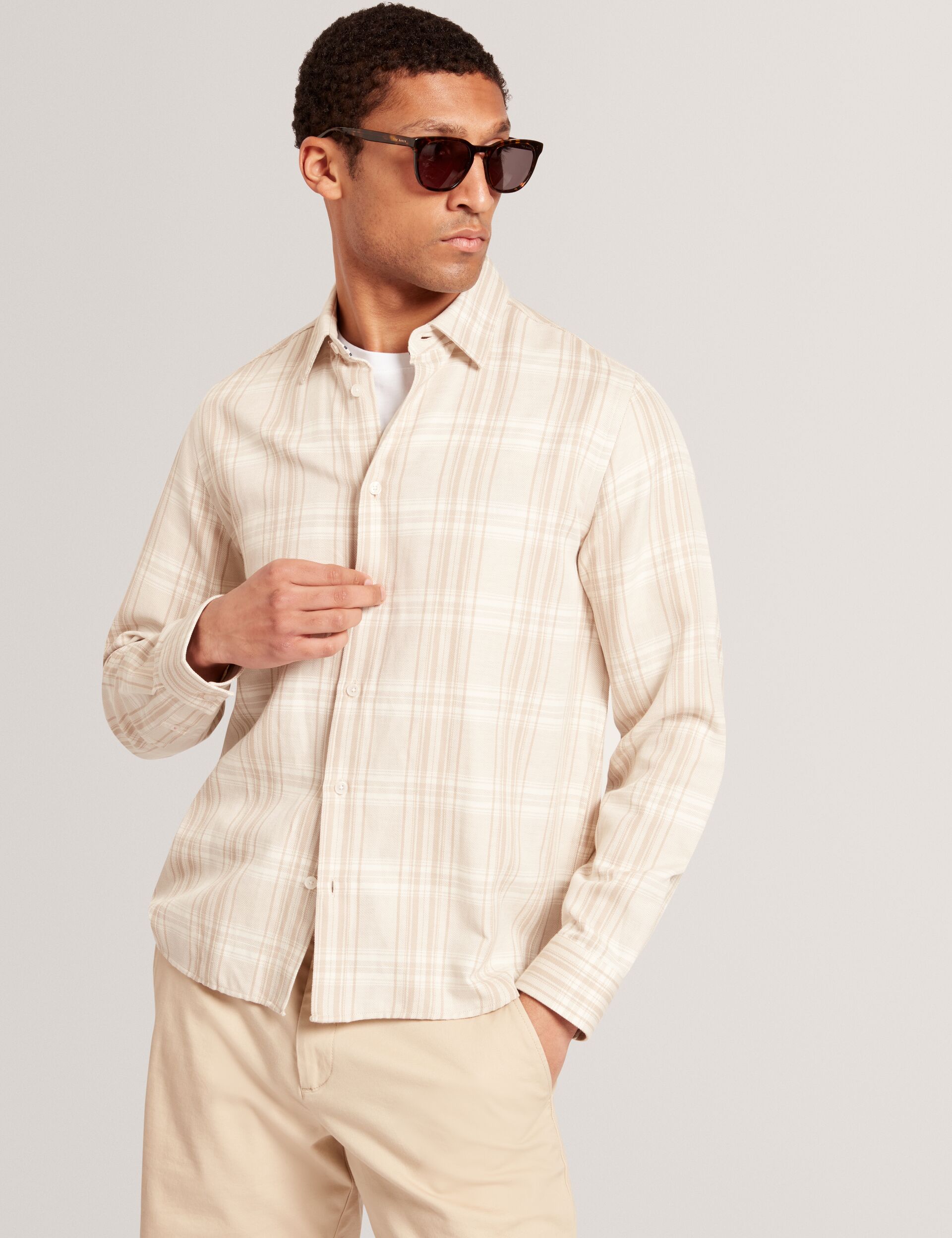 Ted Baker Zeuso Tonal Check Cotton Linen Overshirt
