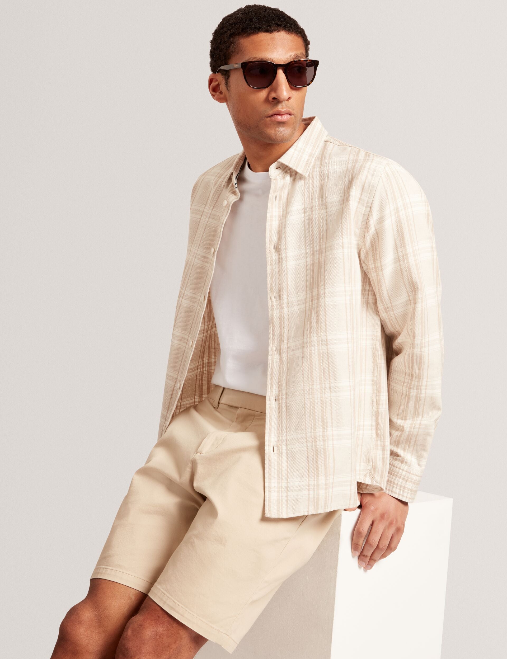 Ted Baker Zeuso Tonal Check Cotton Linen Overshirt