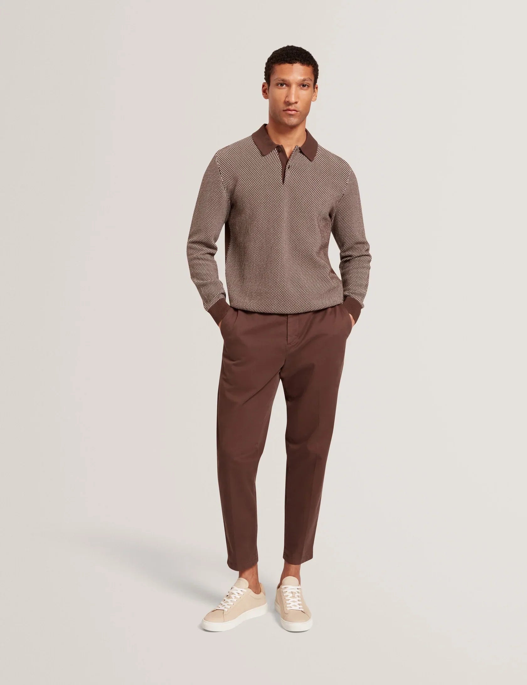 Ted Baker Armodo Brown Tapered Fit Belted Cotton Trousers