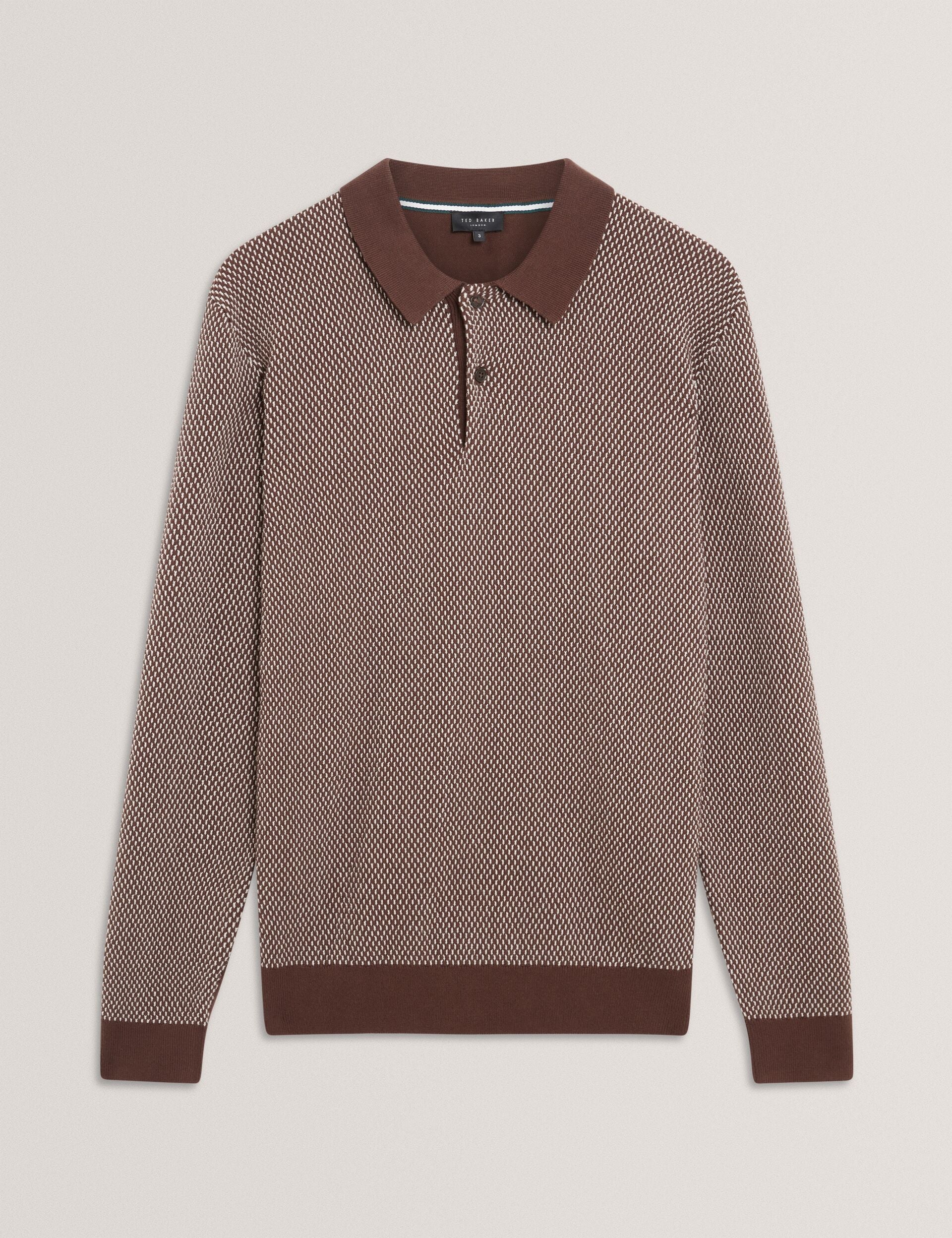 Ted Baker Ardo Textured Front Knitted Long Sleeve Polo Shirt