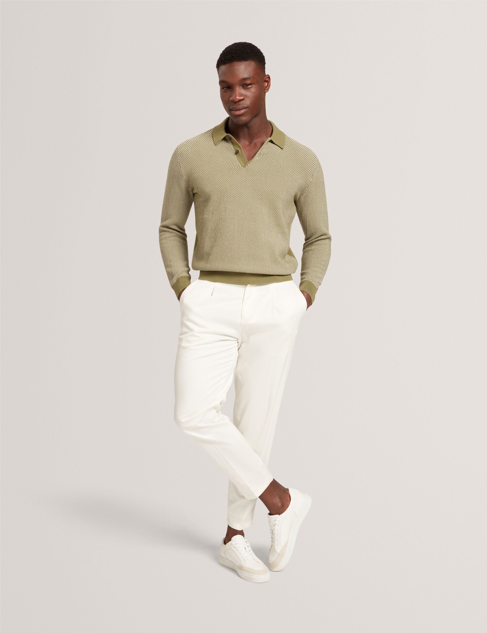 Ted Baker Ardo Textured Front Knitted Long Sleeve Polo Shirt