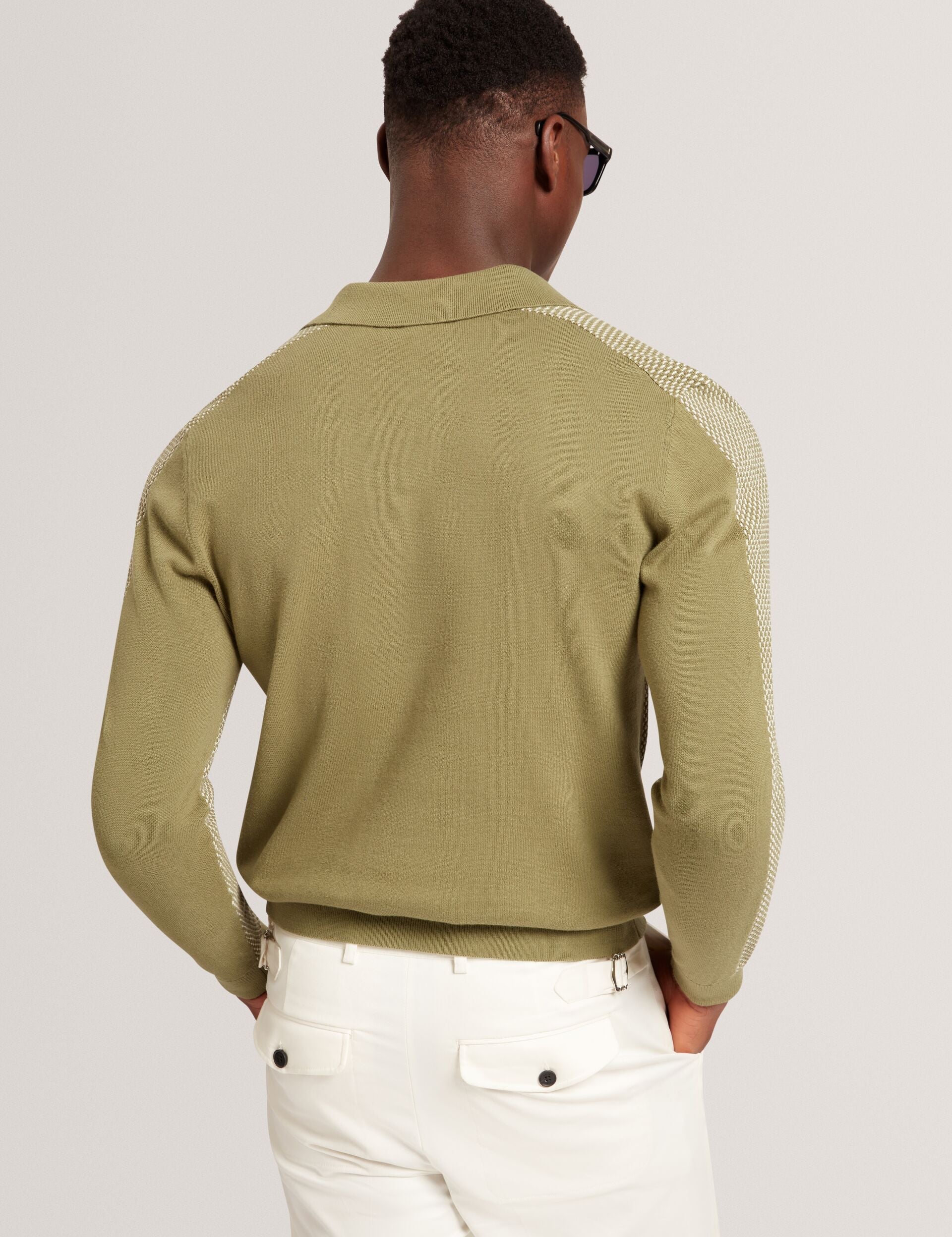 Ted Baker Ardo Textured Front Knitted Long Sleeve Polo Shirt