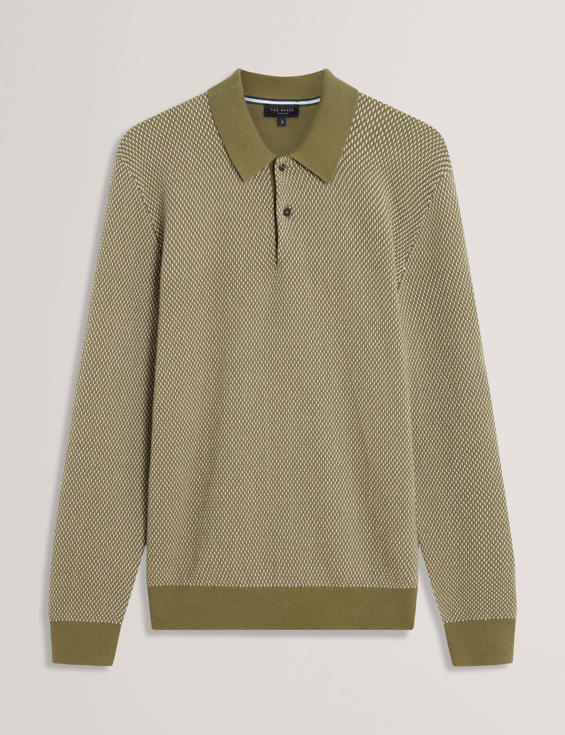 Ted Baker Ardo Textured Front Knitted Long Sleeve Polo Shirt
