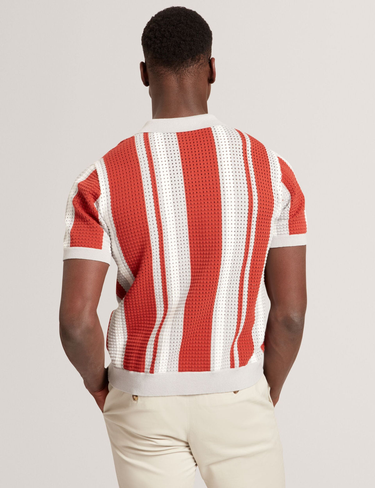Ted Baker Ealings Striped Pointelle Knit Cotton Polo Shirt