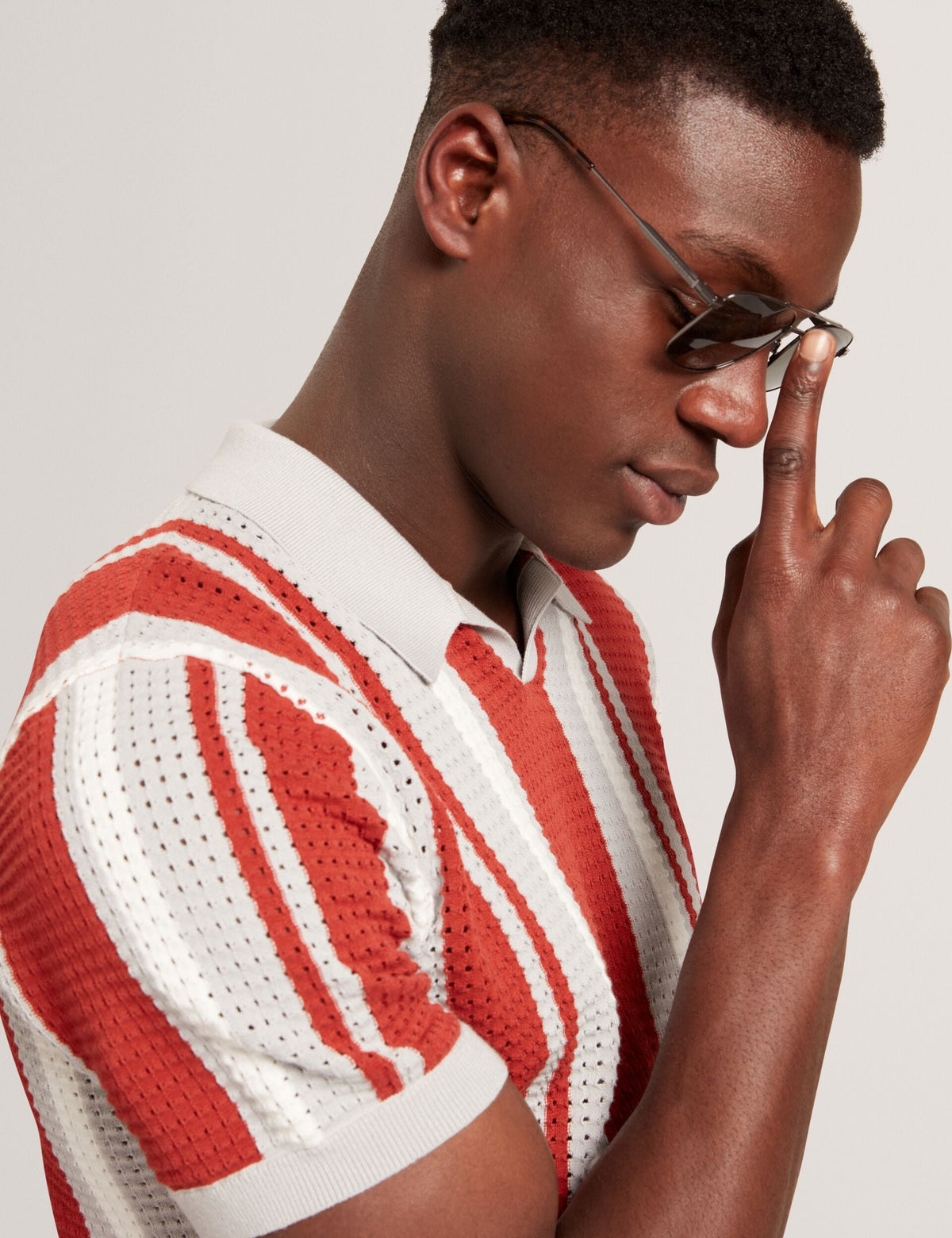 Ted Baker Ealings Striped Pointelle Knit Cotton Polo Shirt