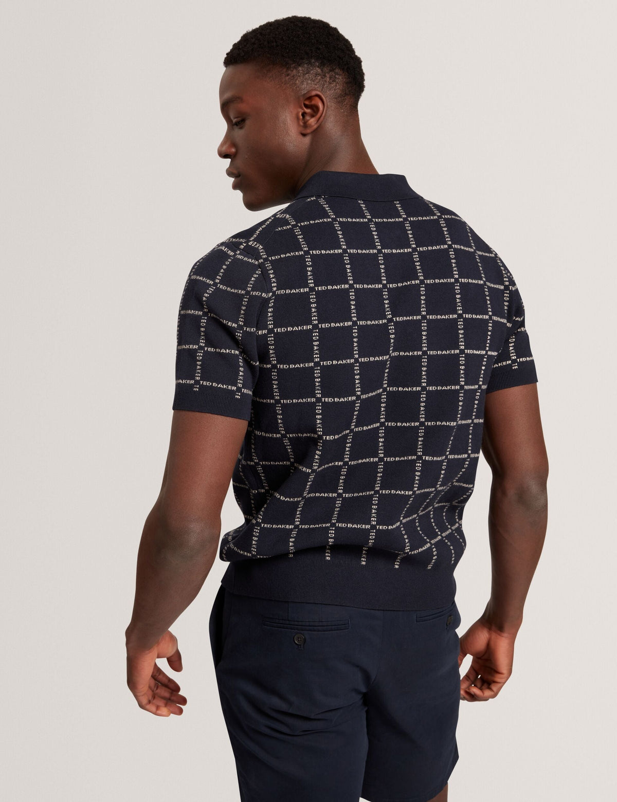 Ted Baker Harlens Branded Check Zip Neck Knit Polo
