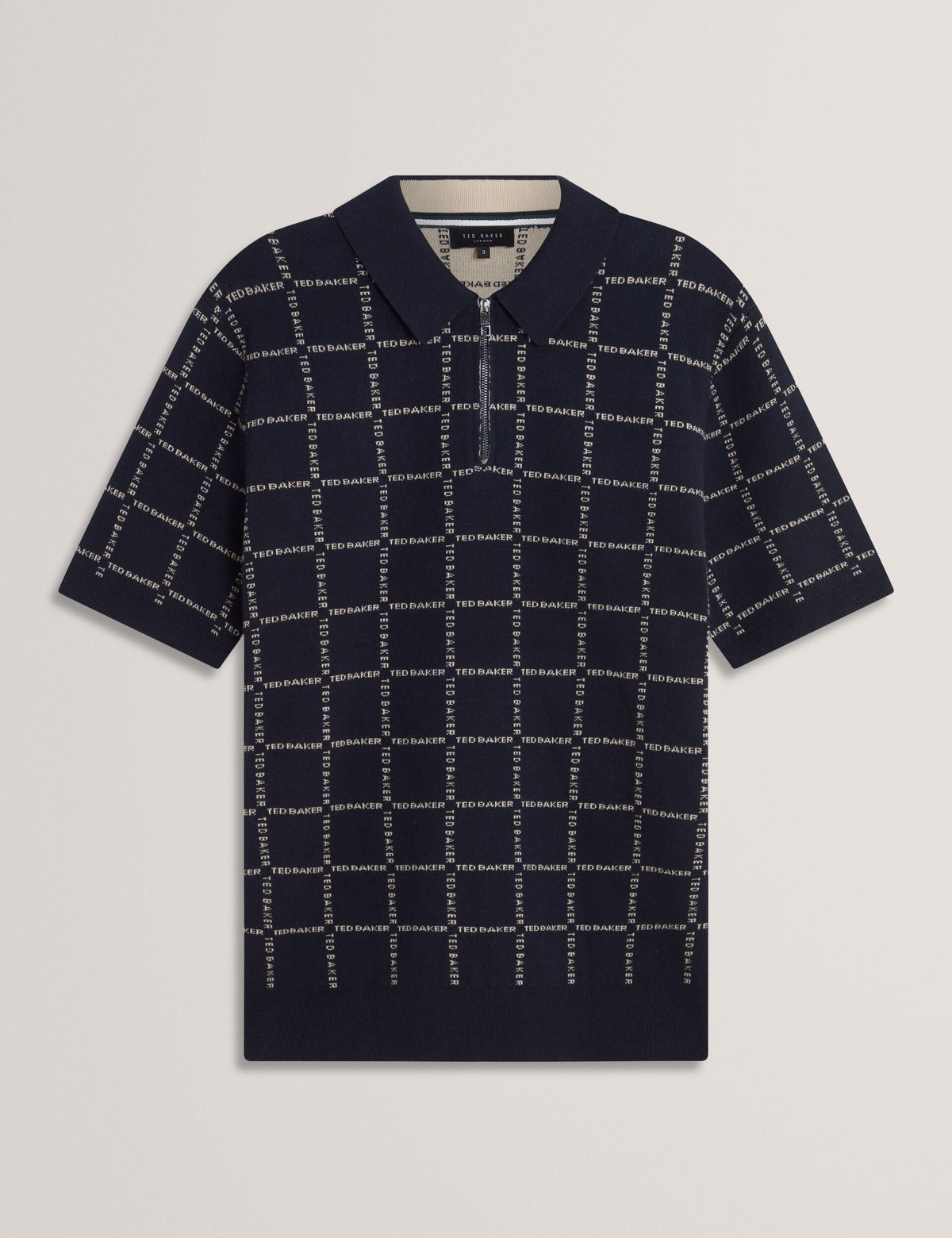 Ted Baker Harlens Branded Check Zip Neck Knit Polo