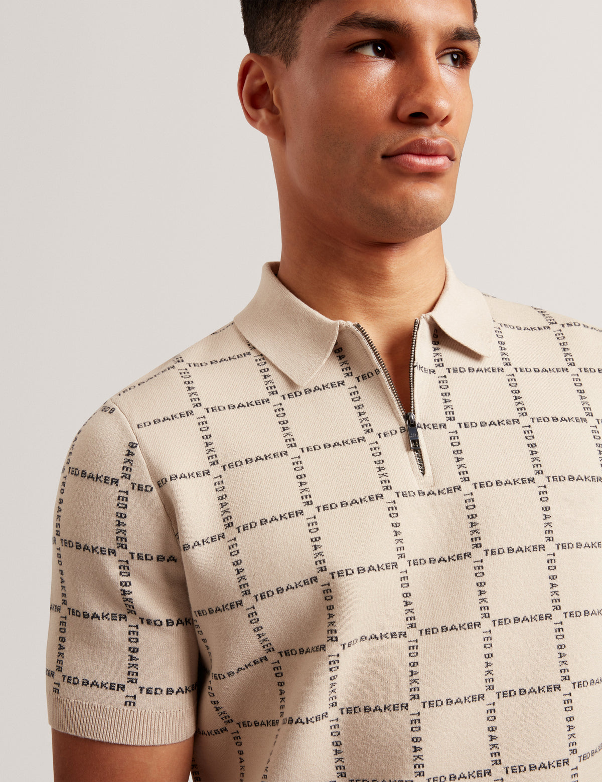 Ted Baker Harlens Branded Check Short Sleeve Knit Polo