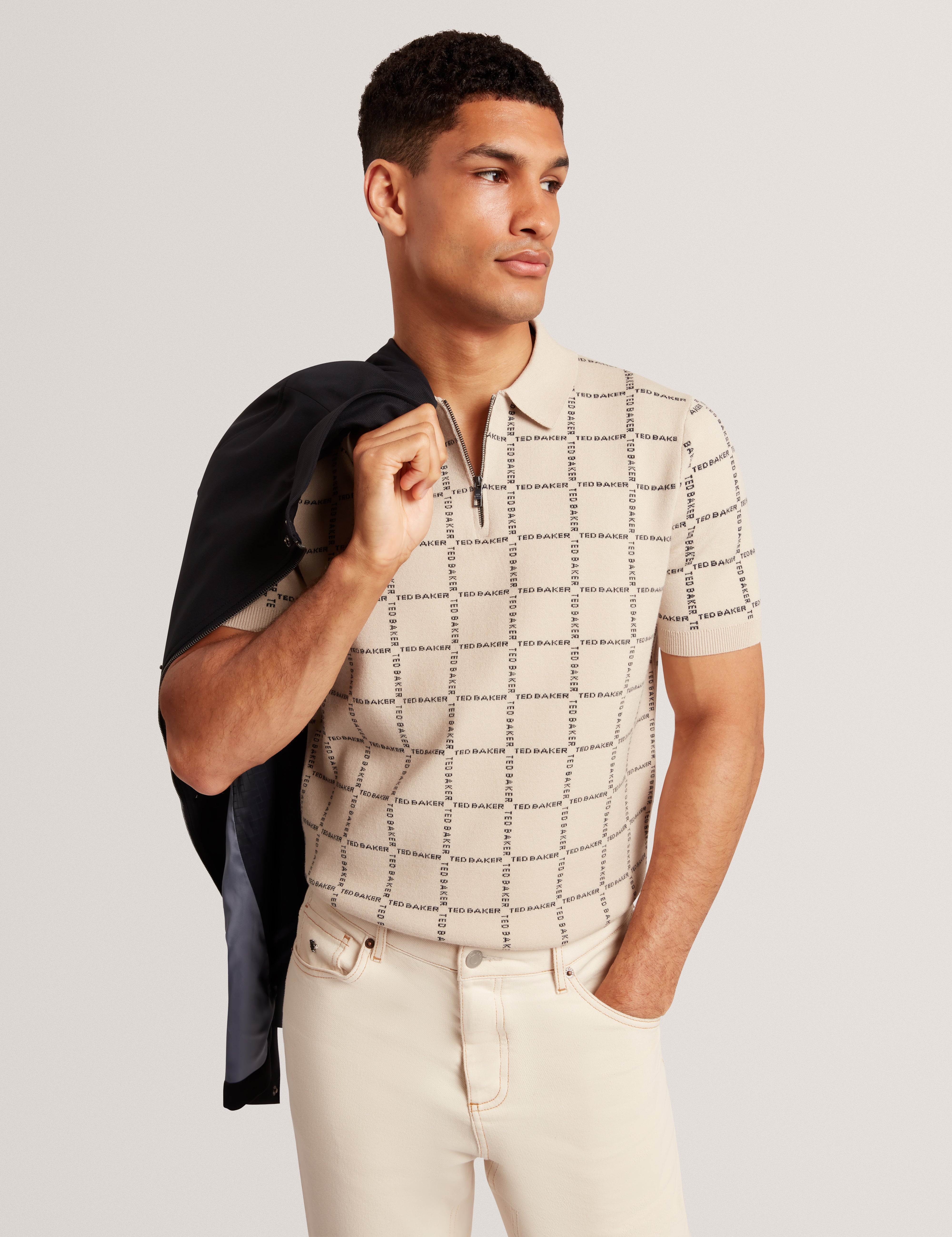 Ted Baker Harlens Branded Check Short Sleeve Knit Polo