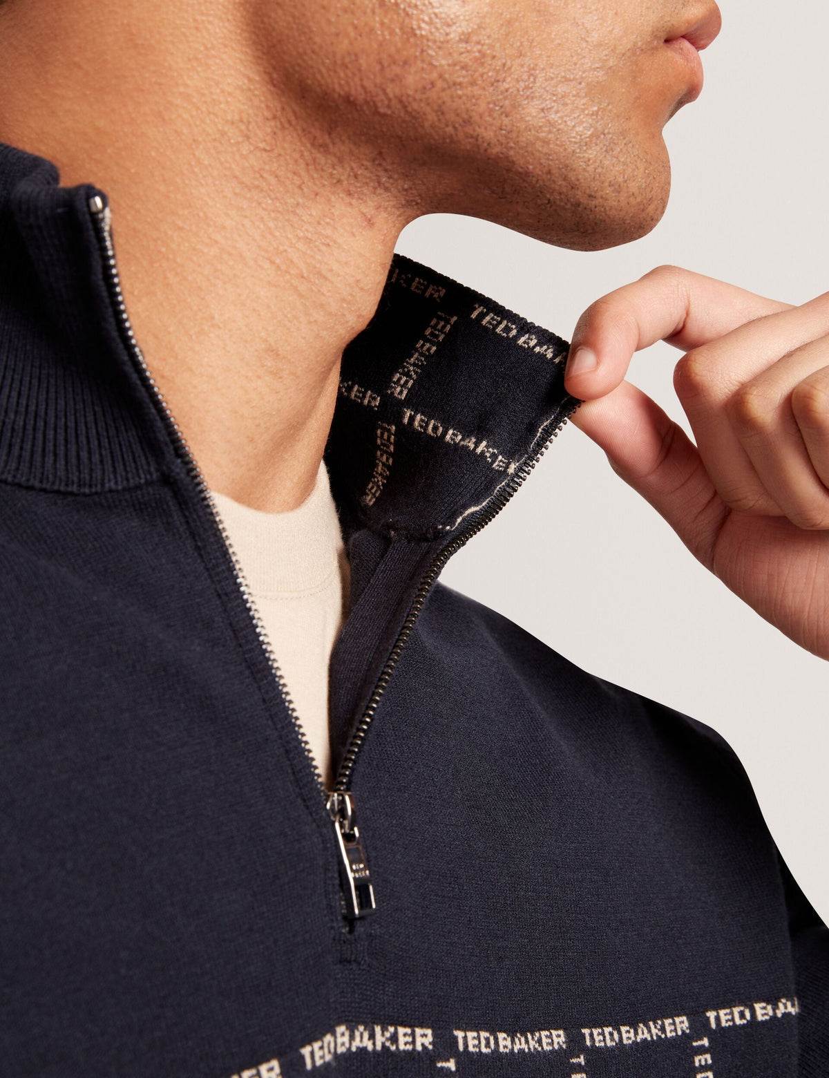 Ted Baker Robinsn Branded Check Panel Half Zip Jumper