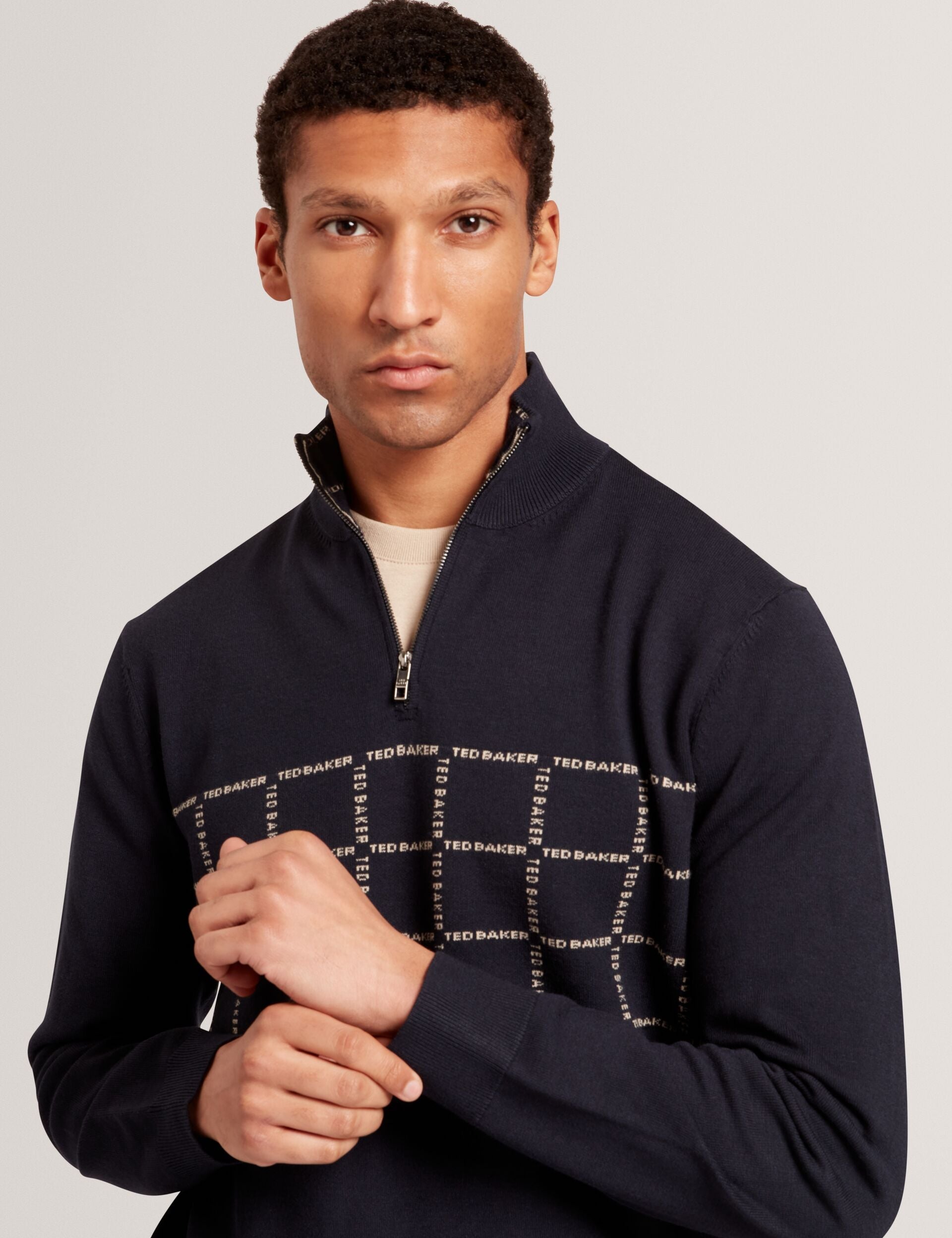 Ted Baker Robinsn Branded Check Panel Half Zip Jumper
