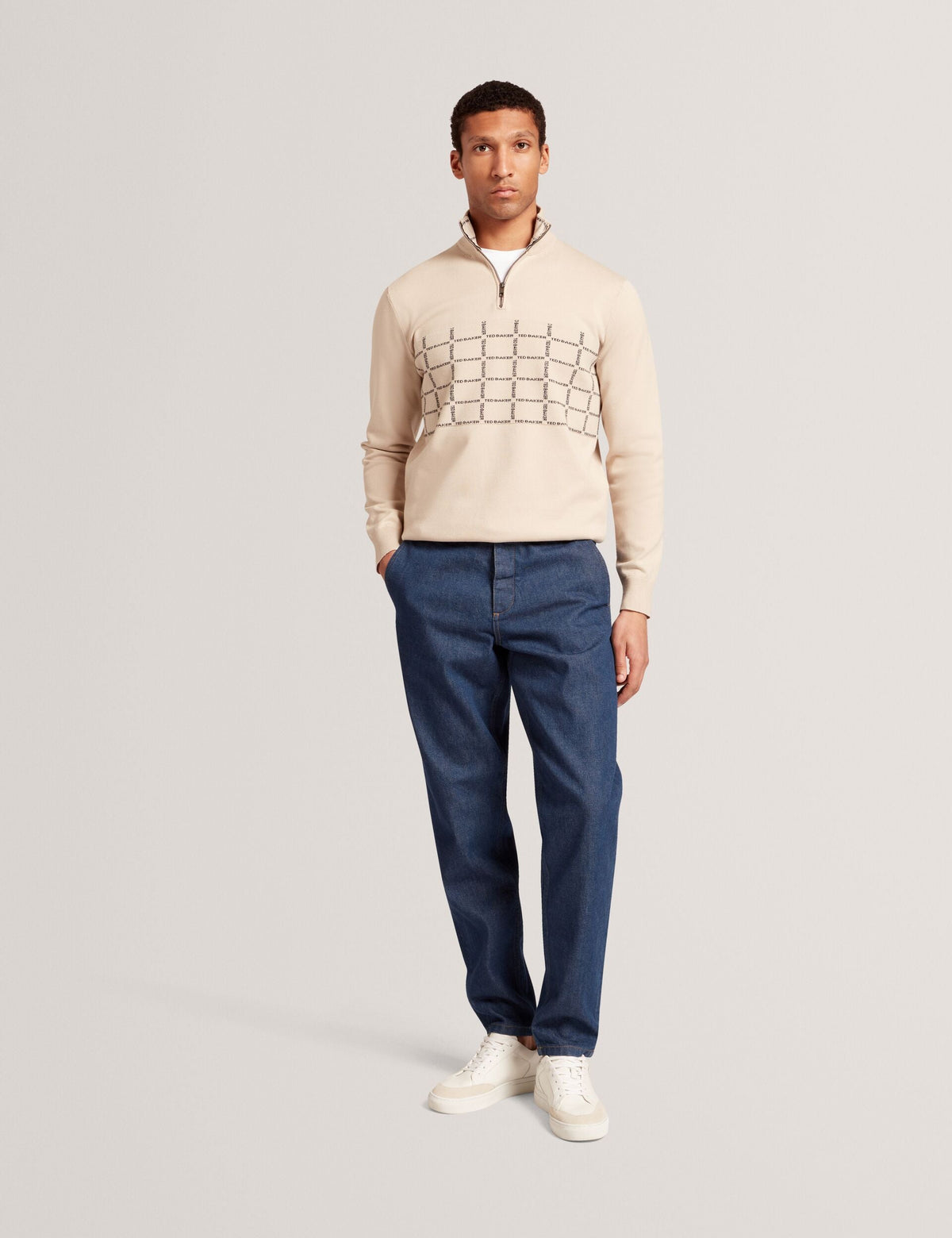Ted Baker Robinsn Branded Check Panel Half Zip Jumper