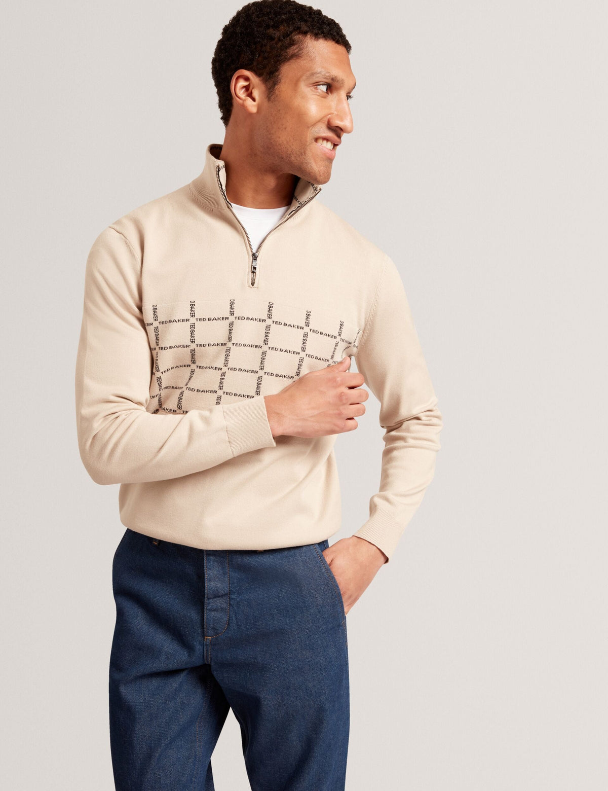 Ted Baker Robinsn Branded Check Panel Half Zip Jumper