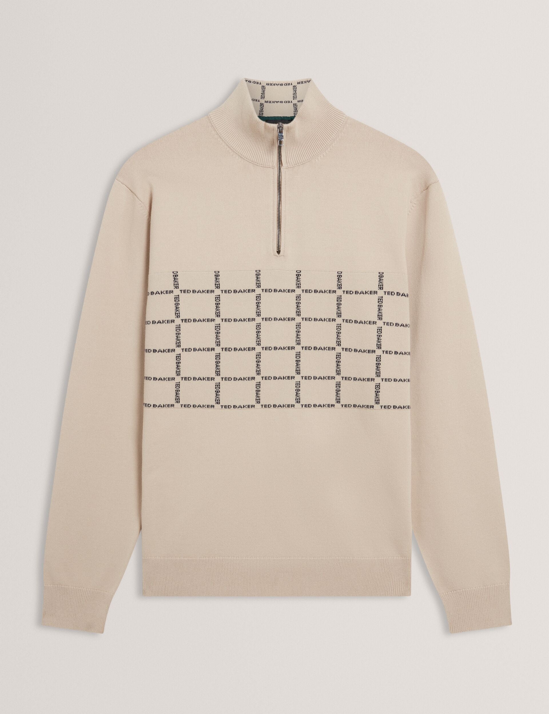 Ted Baker Robinsn Branded Check Panel Half Zip Jumper