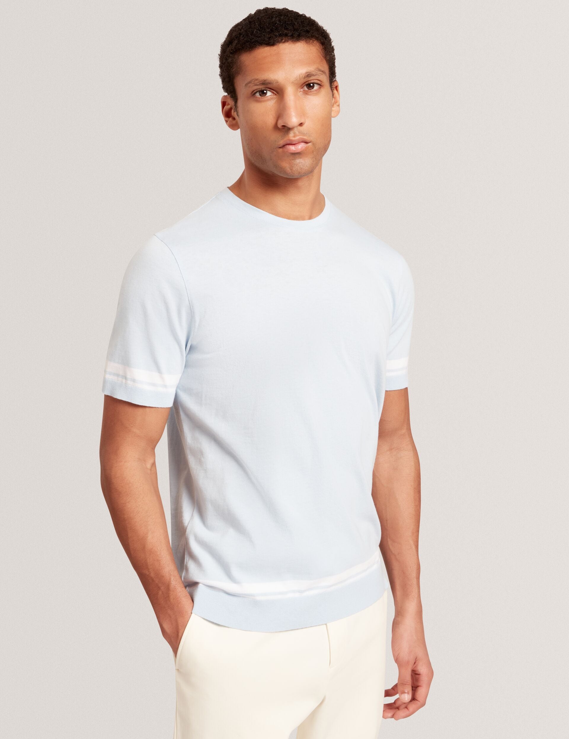Ted Baker Eauts Block Stripe Trim Cotton Knit Tshirt