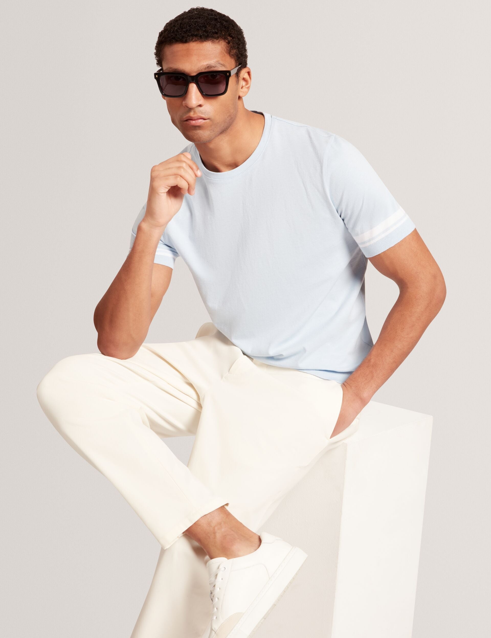 Ted Baker Eauts Block Stripe Trim Cotton Knit Tshirt