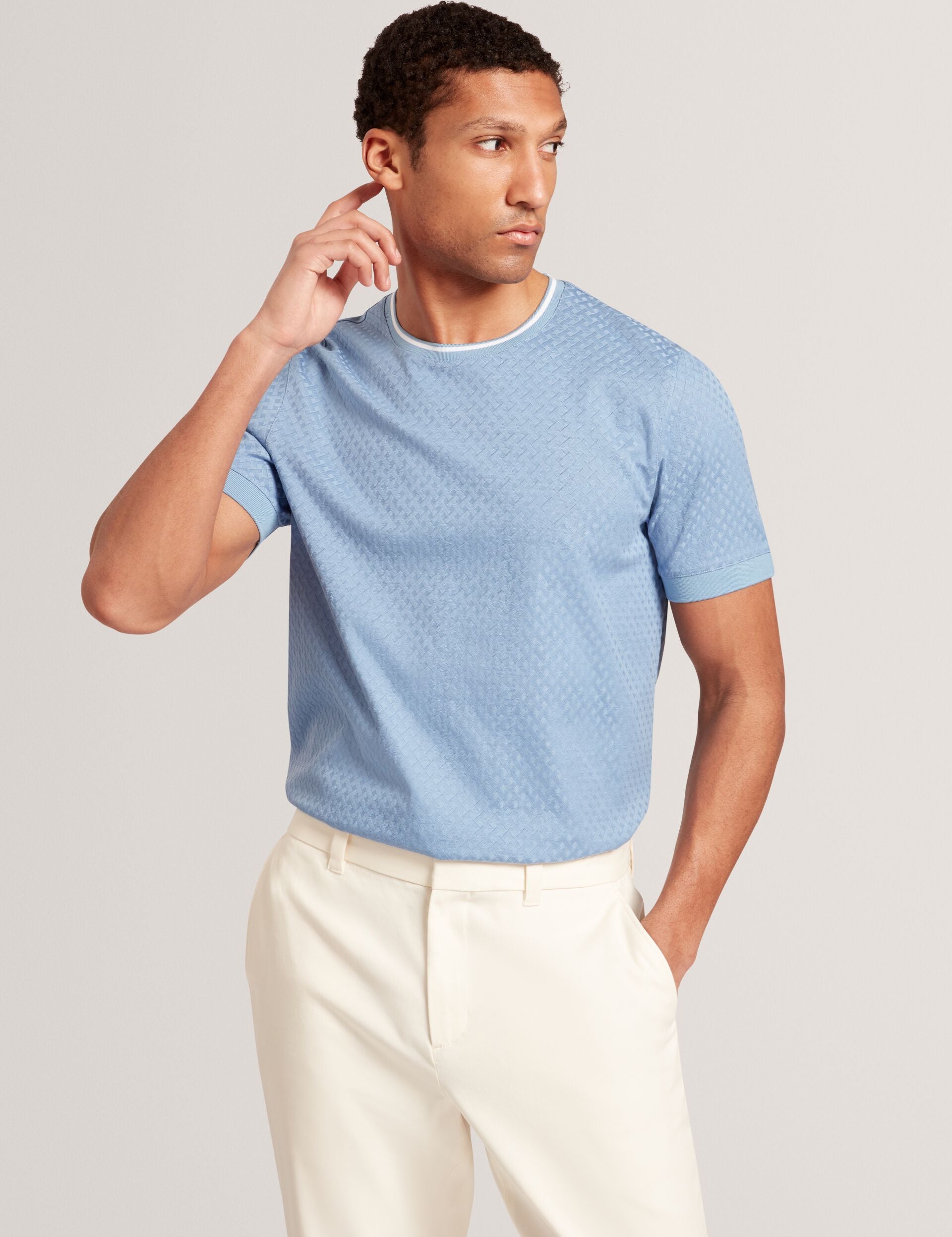 Ted Baker Hagen Blue Branded T Texture Cotton Tshirt