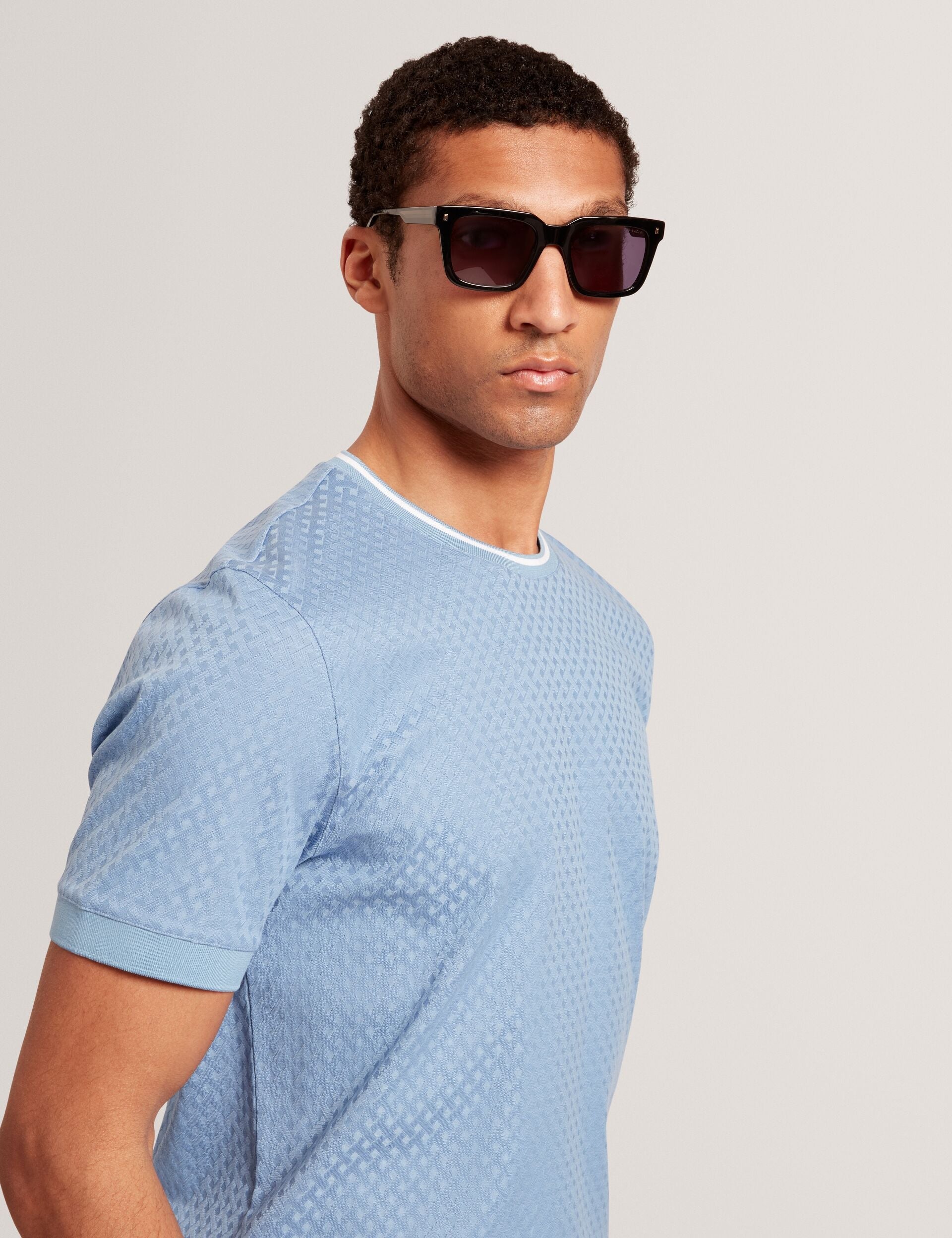 Ted Baker Hagen Blue Branded T Texture Cotton Tshirt
