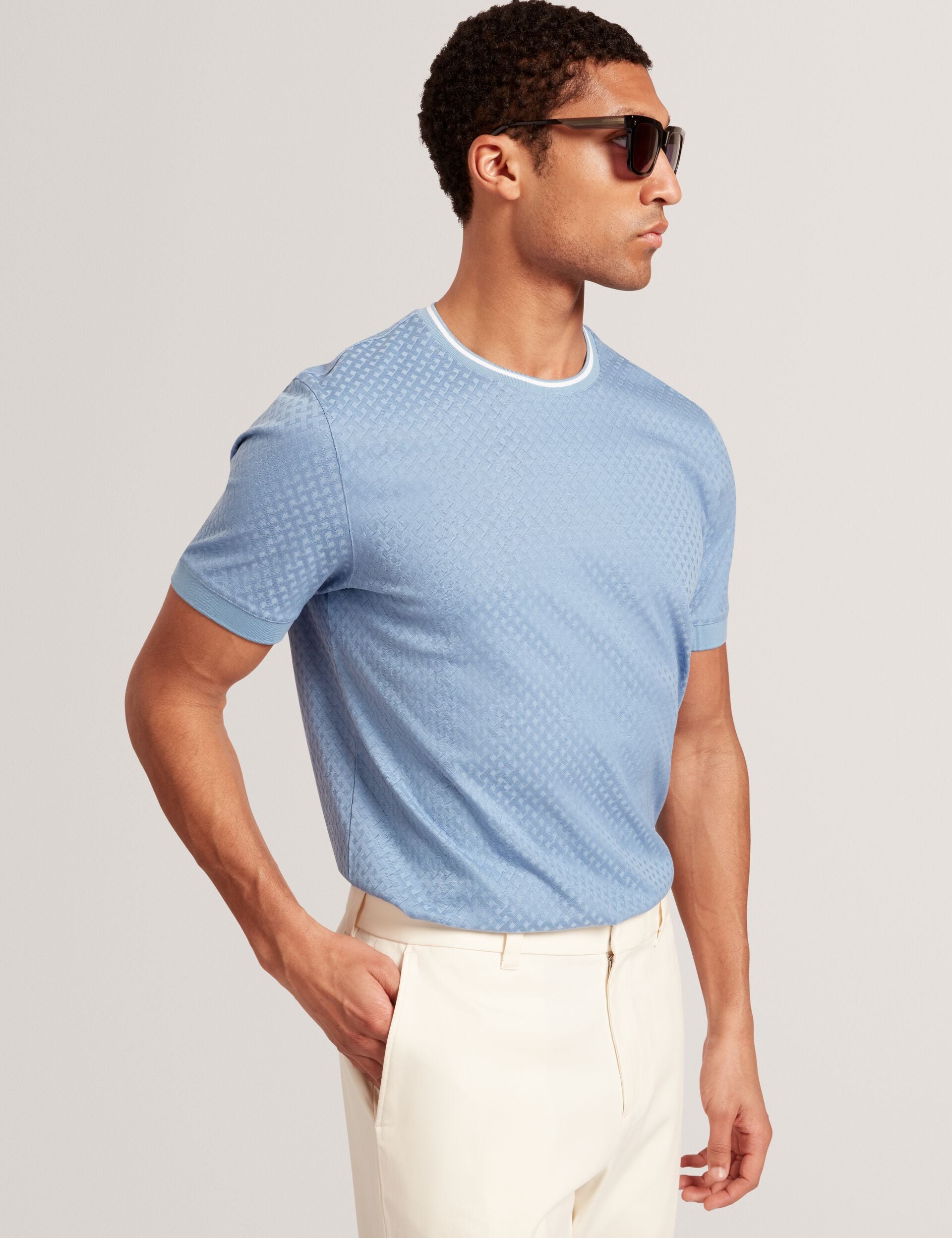 Ted Baker Hagen Blue Branded T Texture Cotton Tshirt