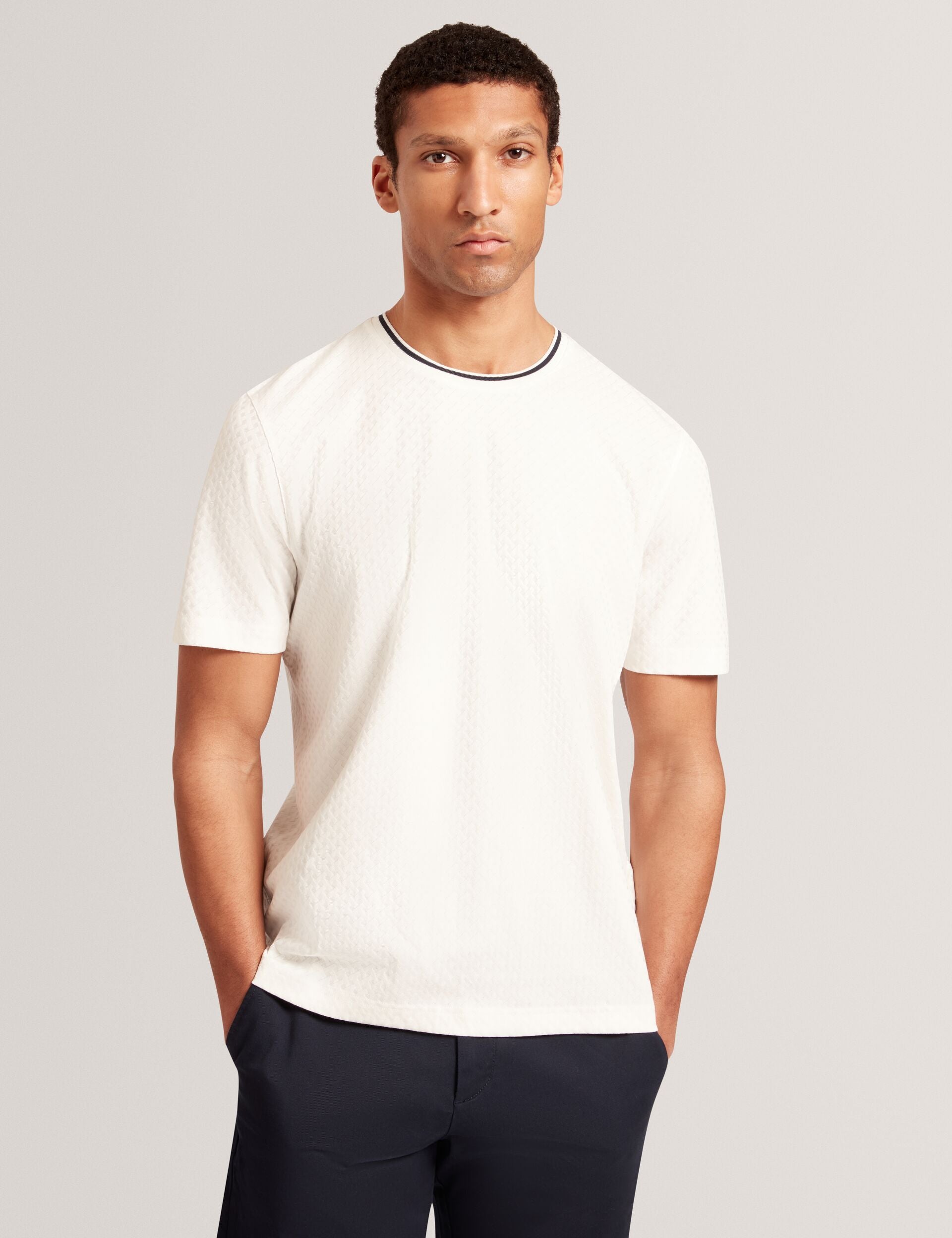 Ted Baker Hagen White Branded T Texture Cotton Tshirt