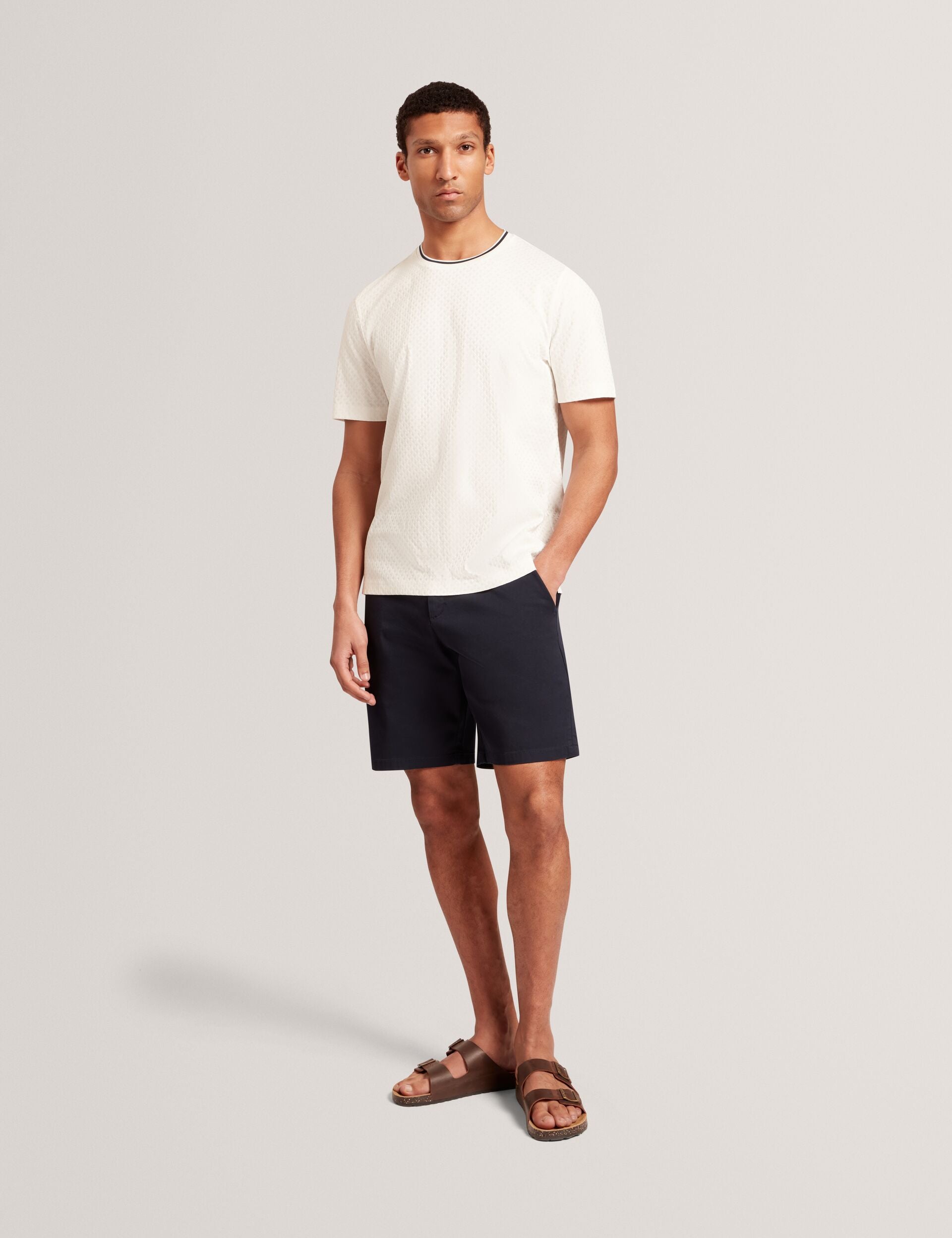 Ted Baker Hagen White Branded T Texture Cotton Tshirt