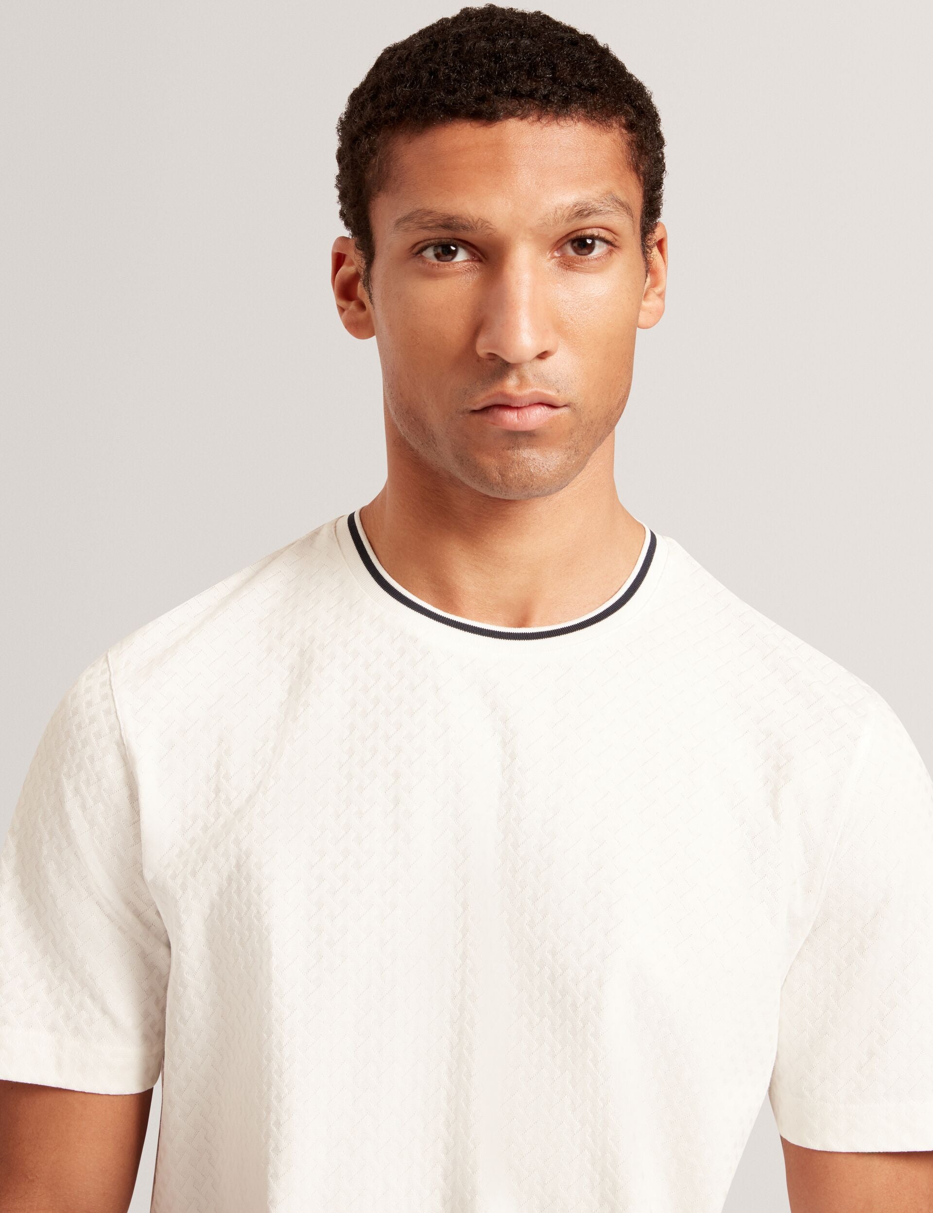 Ted Baker Hagen White Branded T Texture Cotton Tshirt