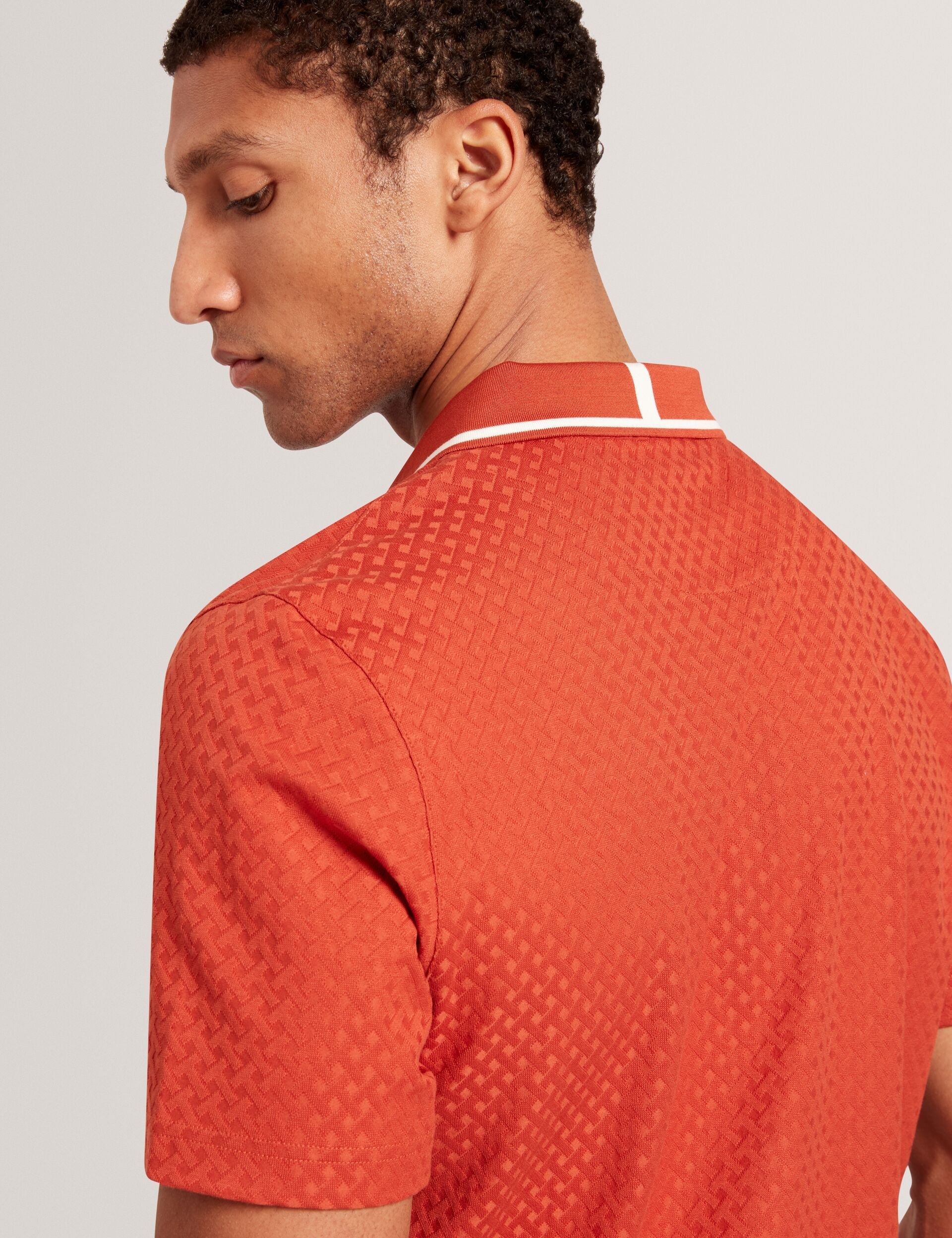 Ted Baker Cophen T Texture Zip Neck Short Sleeve Polo In Orange