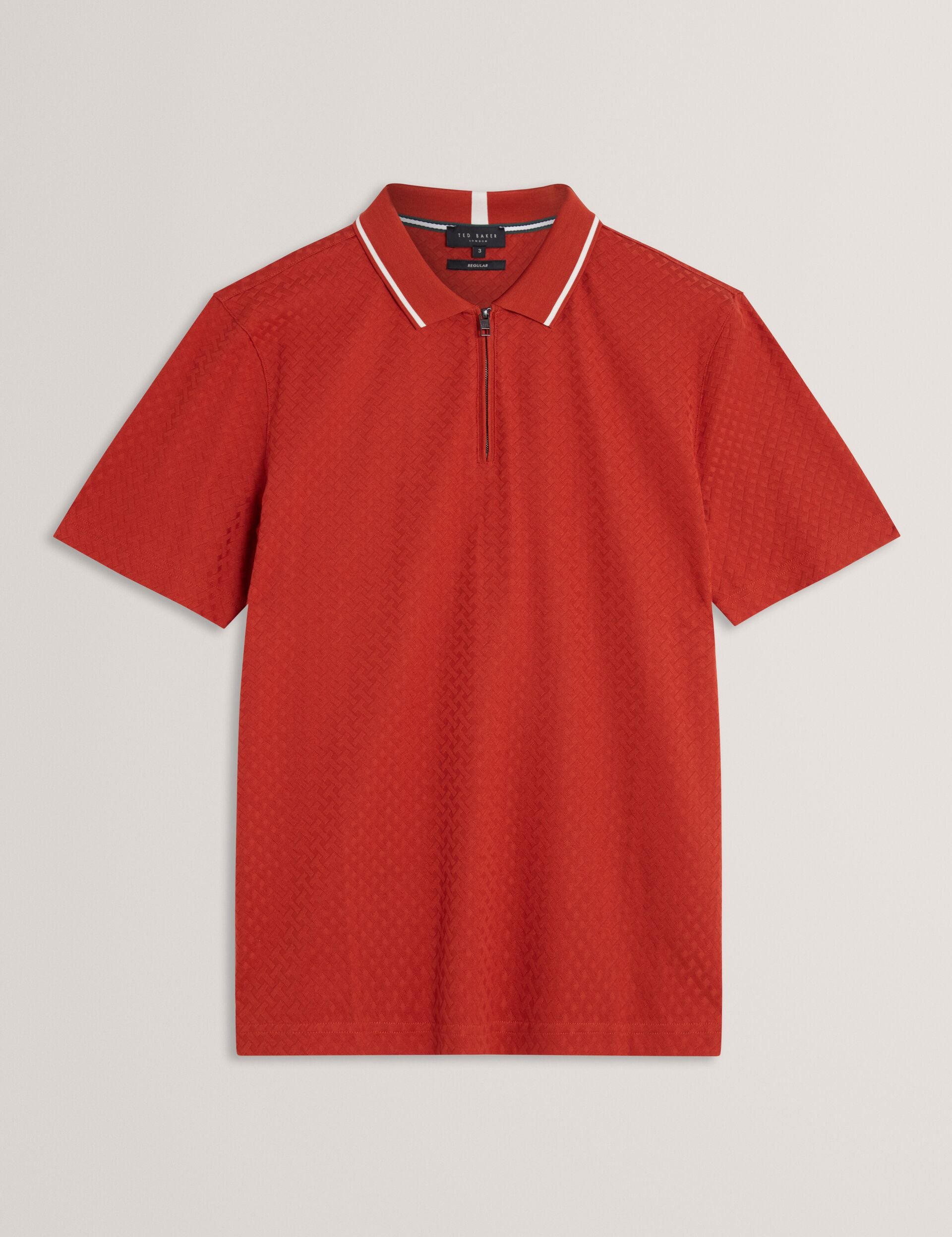 Ted Baker Cophen T Texture Zip Neck Short Sleeve Polo In Orange