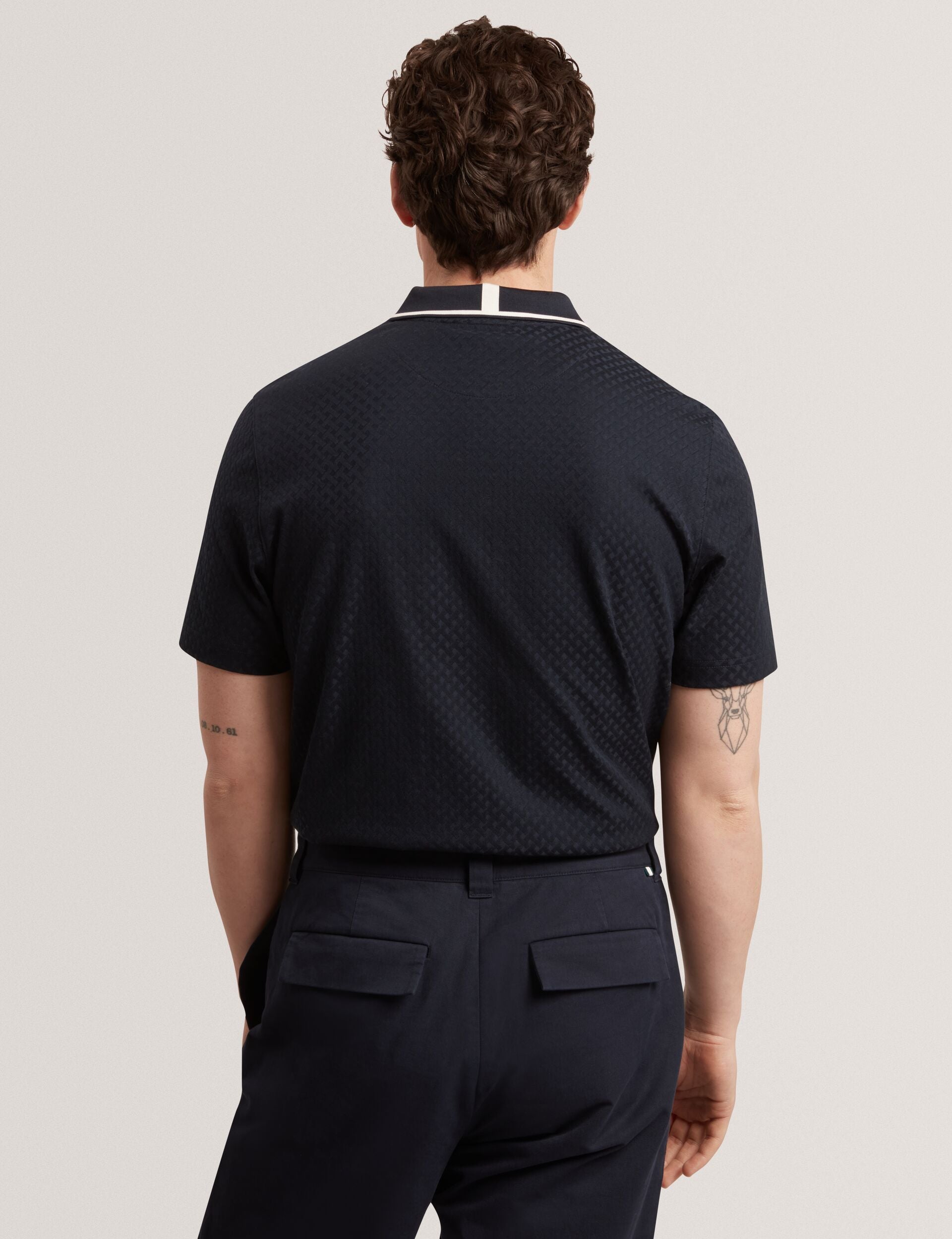 Ted Baker Cophen T Texture Zip Neck Short Sleeve Polo In Navy