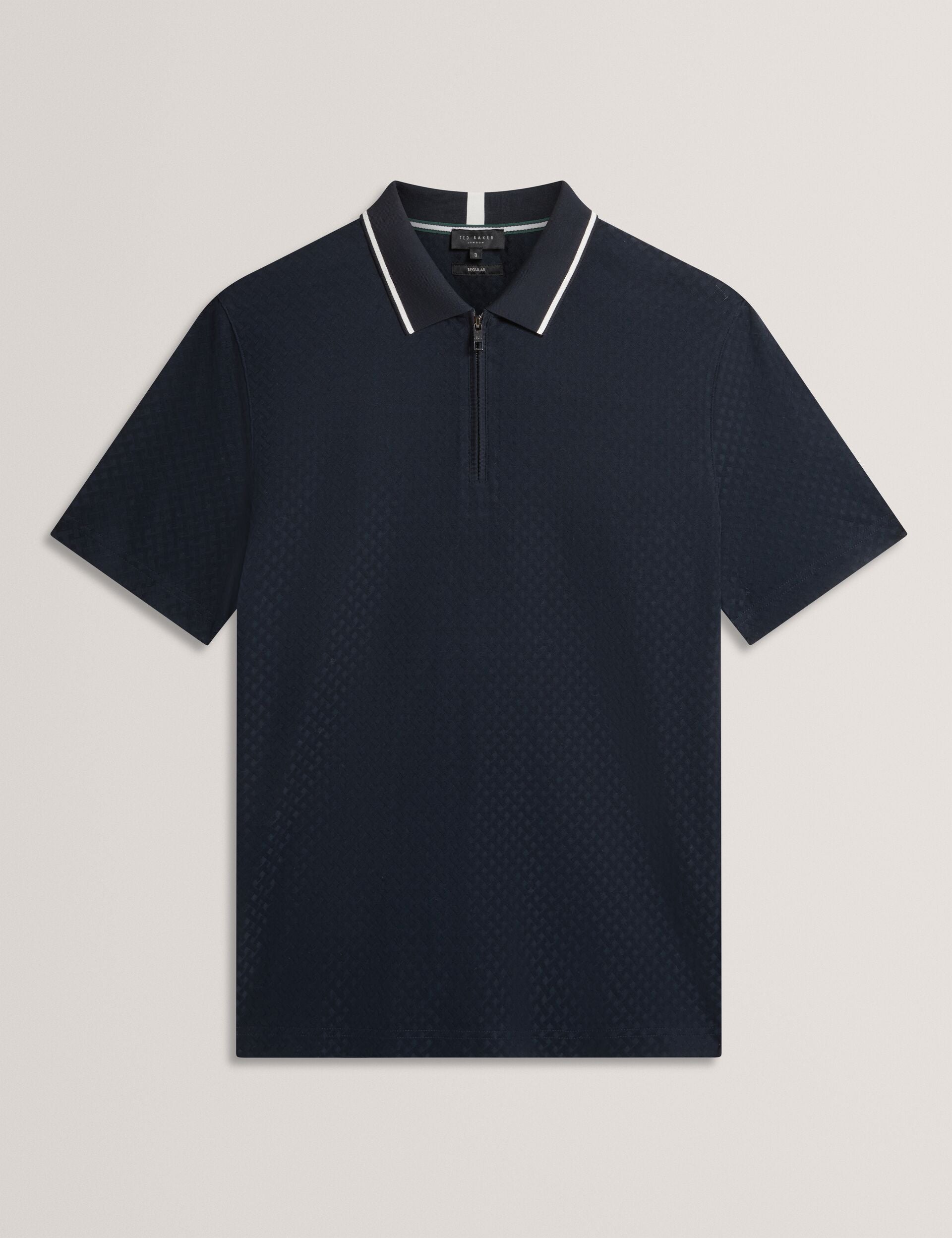 Ted Baker Cophen T Texture Zip Neck Short Sleeve Polo In Navy