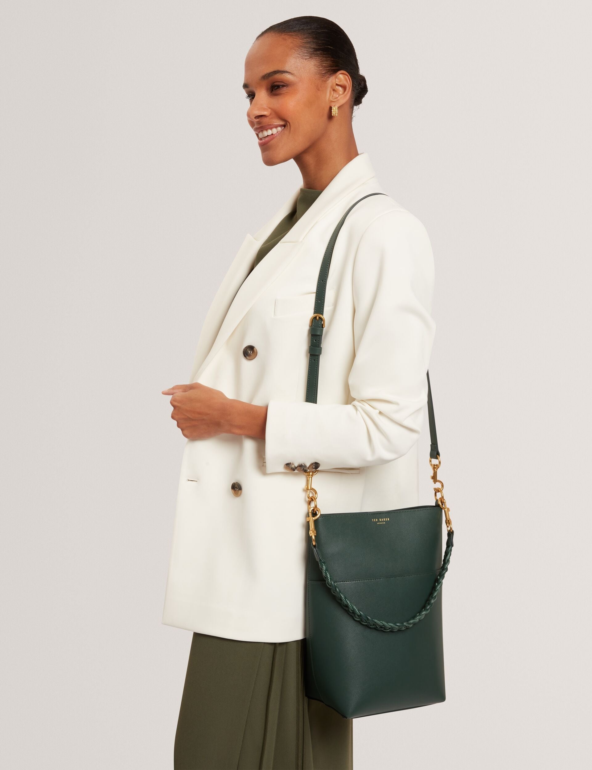 Ted Baker Wannda Plaited Handle Elongated Leather Bucket Bag Women's