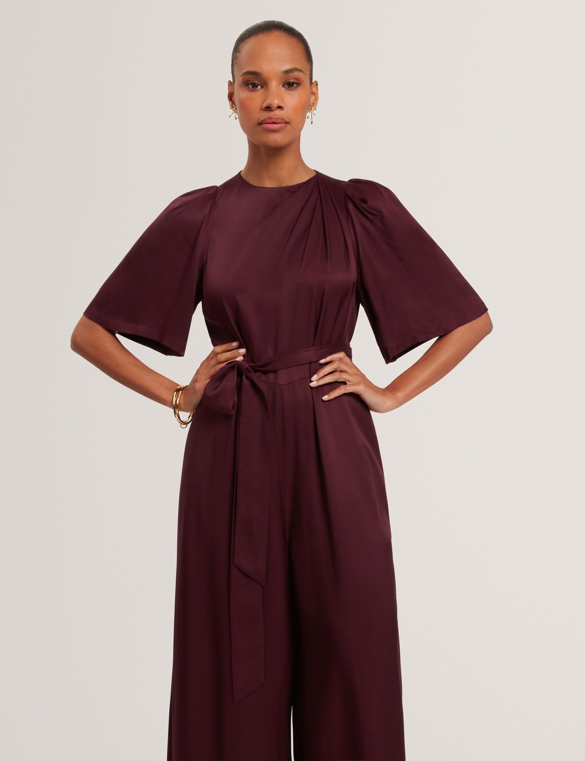 Ted Baker Taupa Satin Flutter Sleeve Wide Leg Jumpsuit Women's