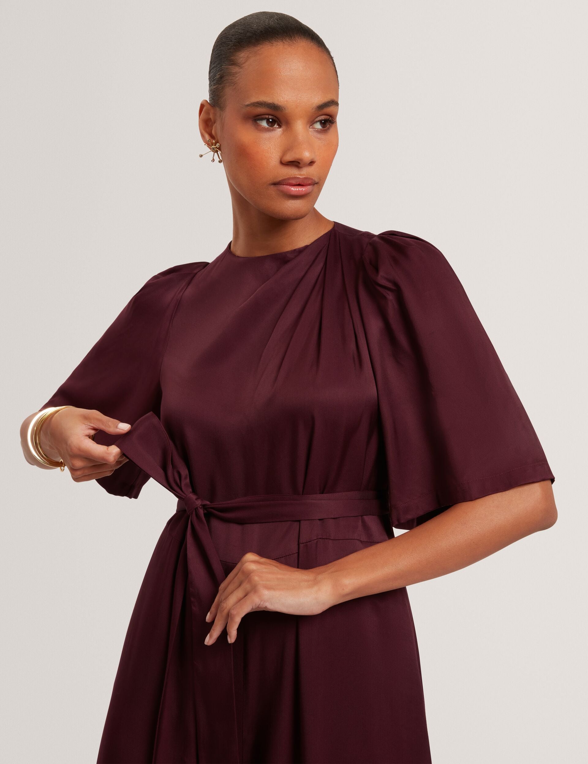 Ted Baker Taupa Satin Flutter Sleeve Wide Leg Jumpsuit Women's
