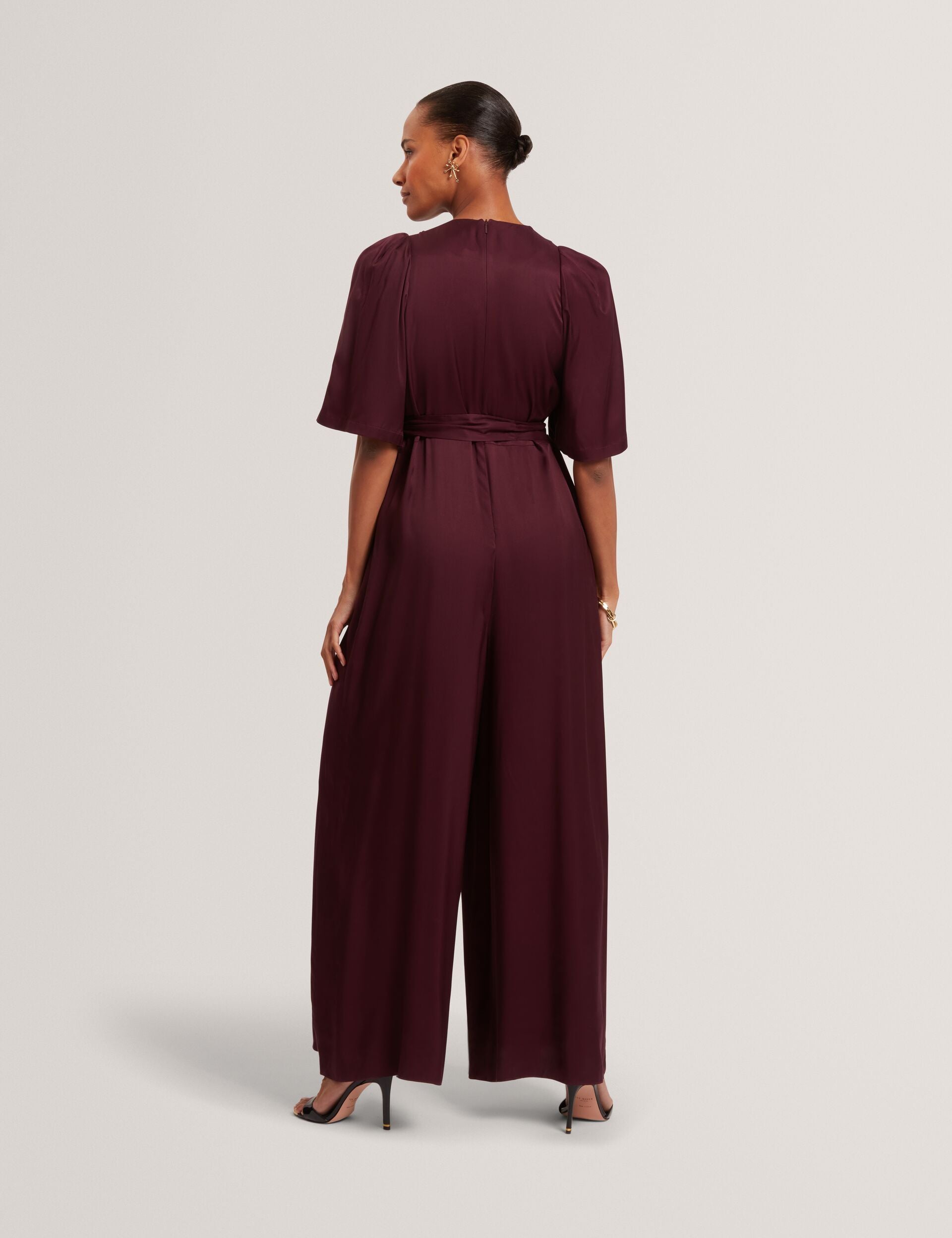 Ted Baker Taupa Satin Flutter Sleeve Wide Leg Jumpsuit Women's