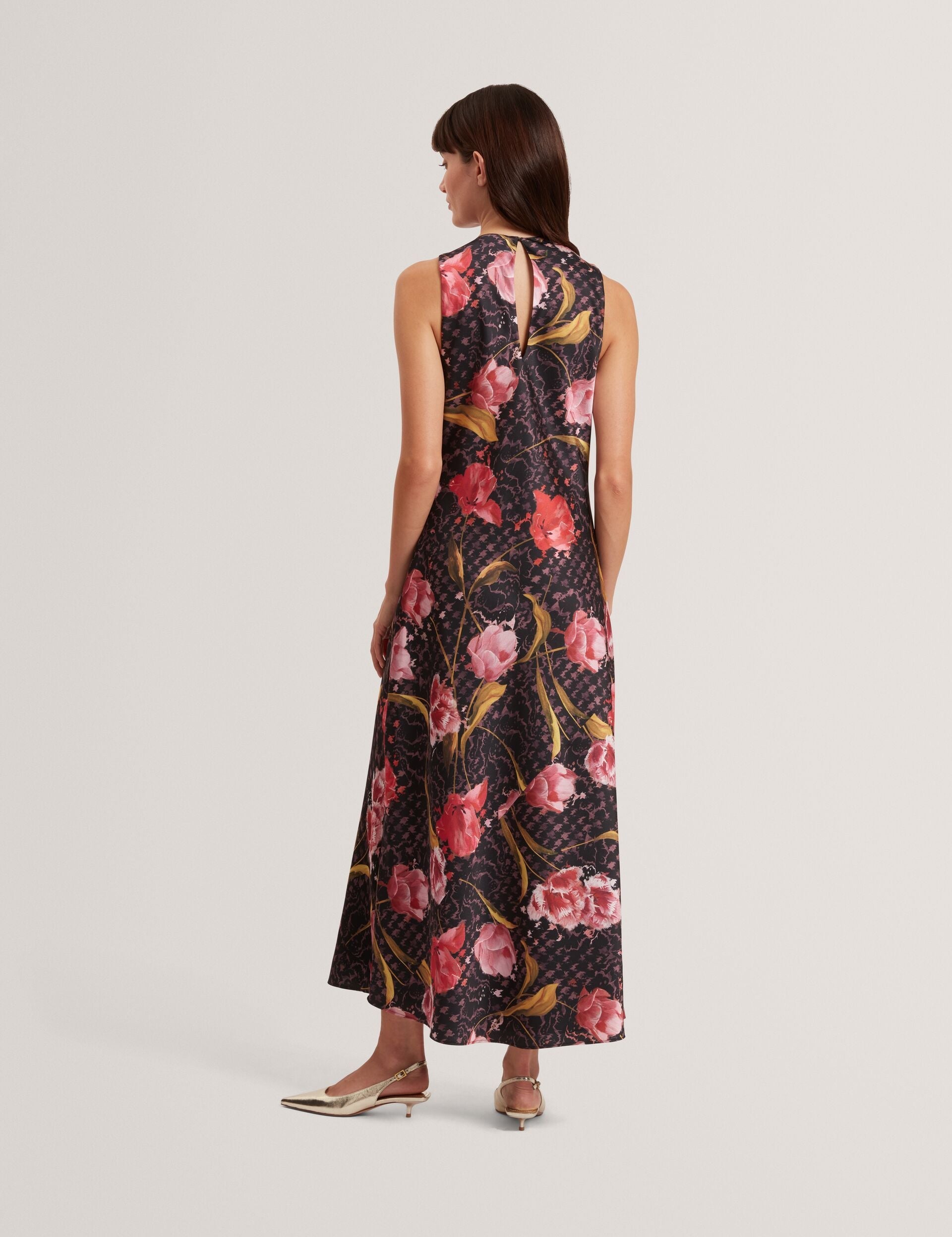 Ted Baker Twilli Floral Check Cowl Neck Satin Midi Dress Women's
