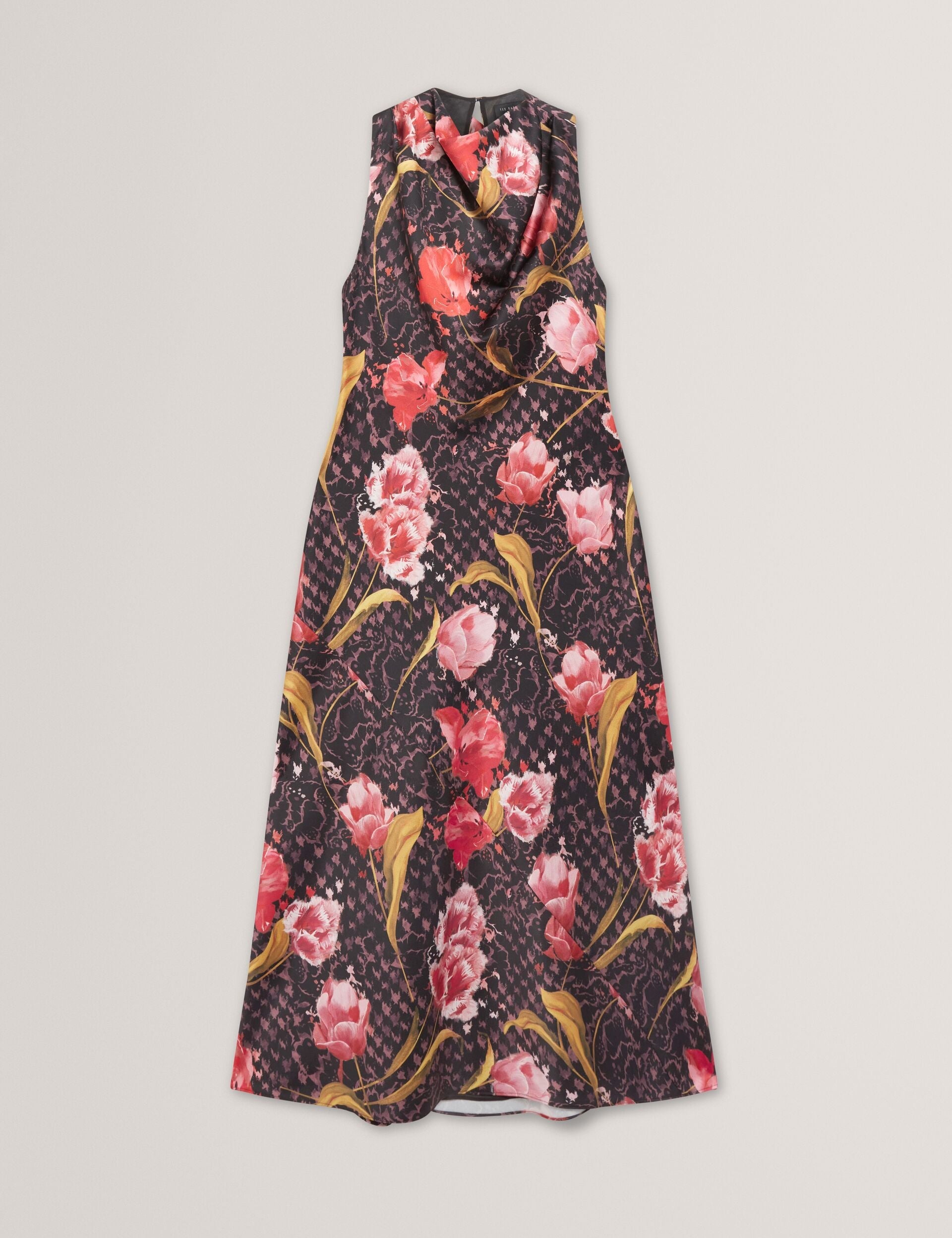 Ted Baker Twilli Floral Check Cowl Neck Satin Midi Dress Women's